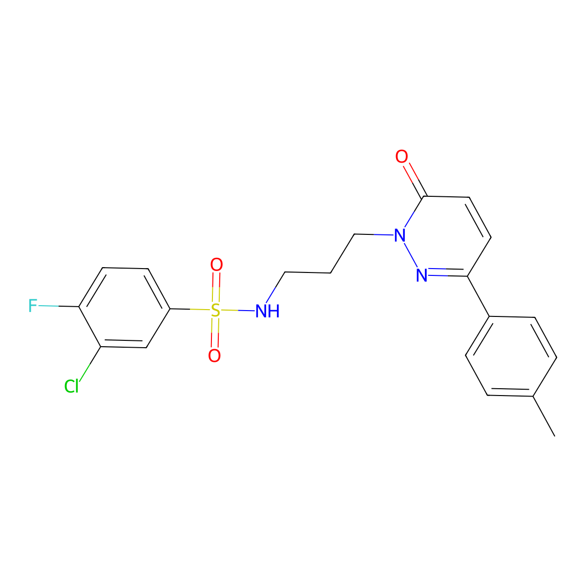 3-chloro-4-fluoro-N-(3-(6-oxo-3-(p-tolyl)pyridazin-1(6H)-yl)propyl)benzenesulfonamide molecular structure, CAS 1021226-41-4