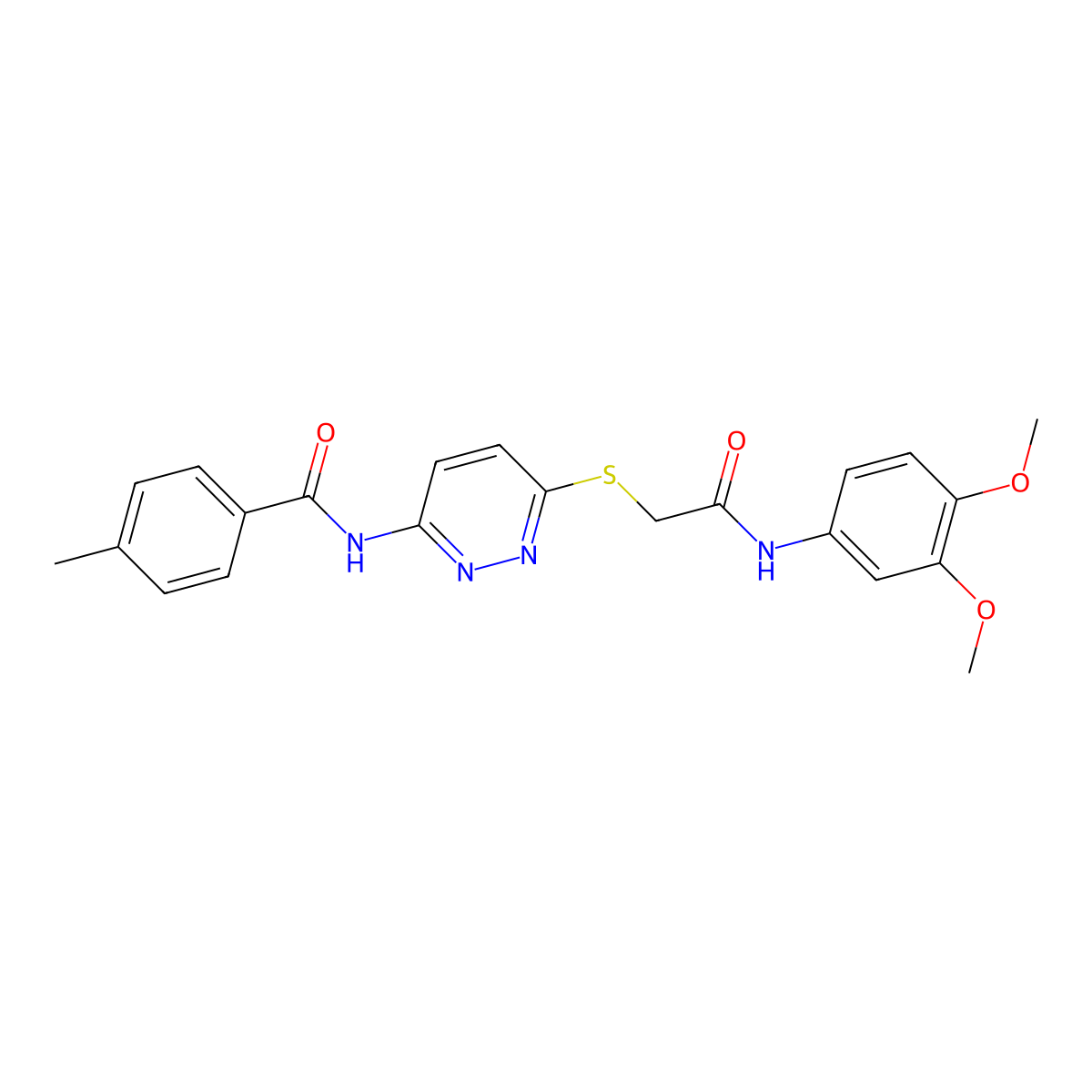 N-(6-((2-((3,4-dimethoxyphenyl)amino)-2-oxoethyl)thio)pyridazin-3-yl)-4-methylbenzamide molecular structure, CAS 1021226-44-7
