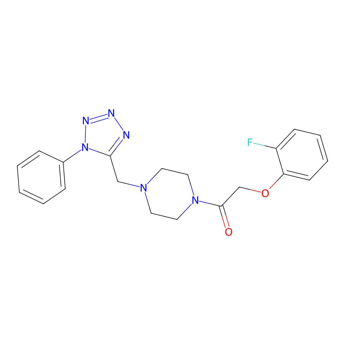 2-(2-fluorophenoxy)-1-(4-((1-phenyl-1H-tetrazol-5-yl)methyl)piperazin-1-yl)ethanone molecular structure, CAS 1021226-46-9