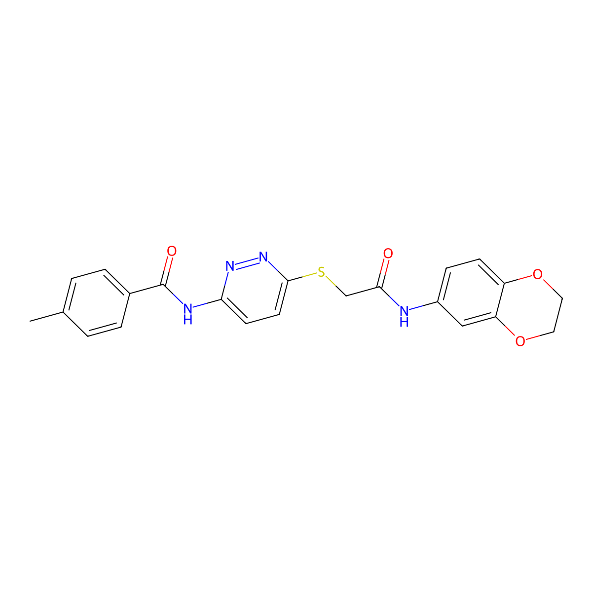 N-(6-((2-((2,3-dihydrobenzo[b][1,4]dioxin-6-yl)amino)-2-oxoethyl)thio)pyridazin-3-yl)-4-methylbenzamide molecular structure, CAS 1021226-47-0