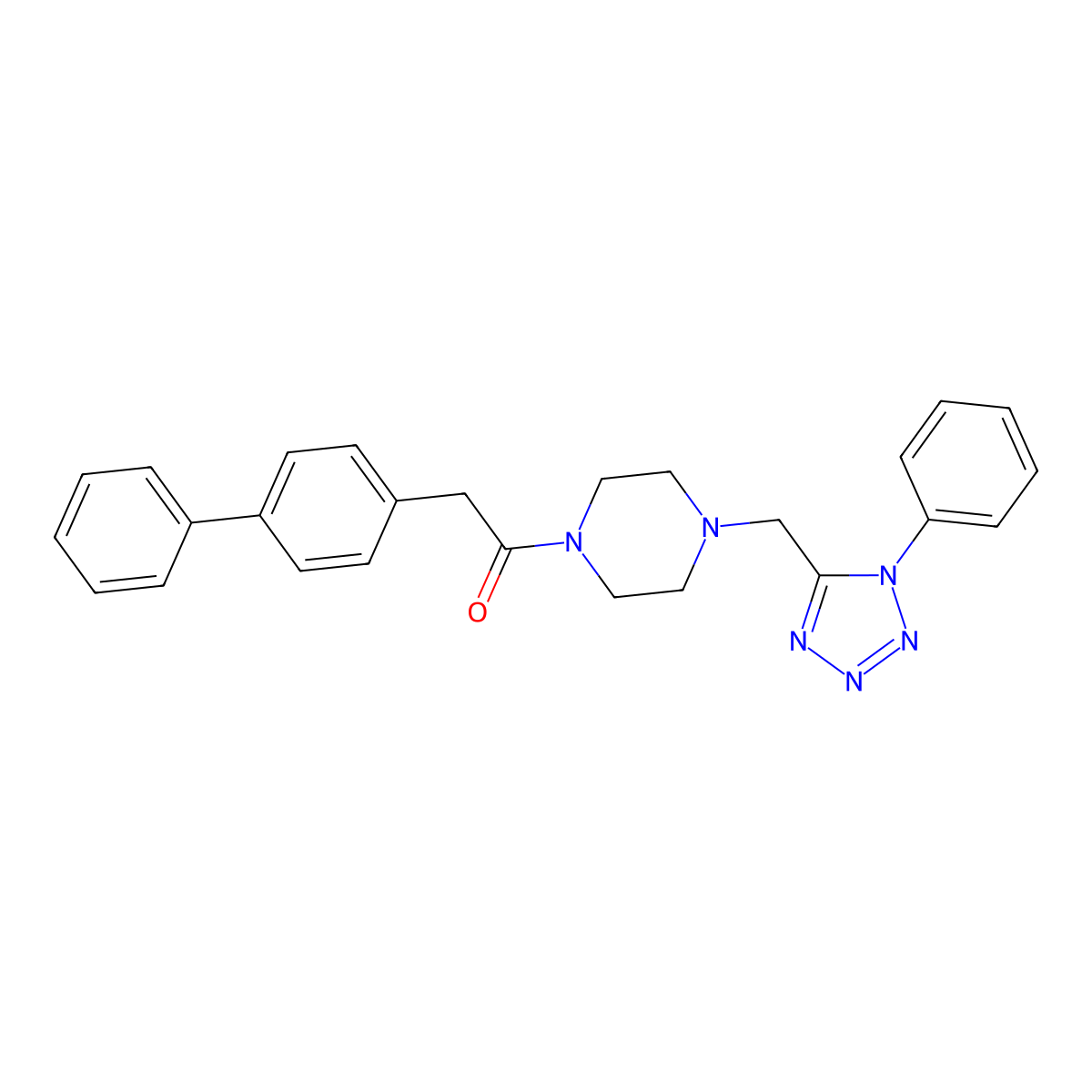 2-([1,1'-biphenyl]-4-yl)-1-(4-((1-phenyl-1H-tetrazol-5-yl)methyl)piperazin-1-yl)ethanone molecular structure, CAS 1021226-53-8