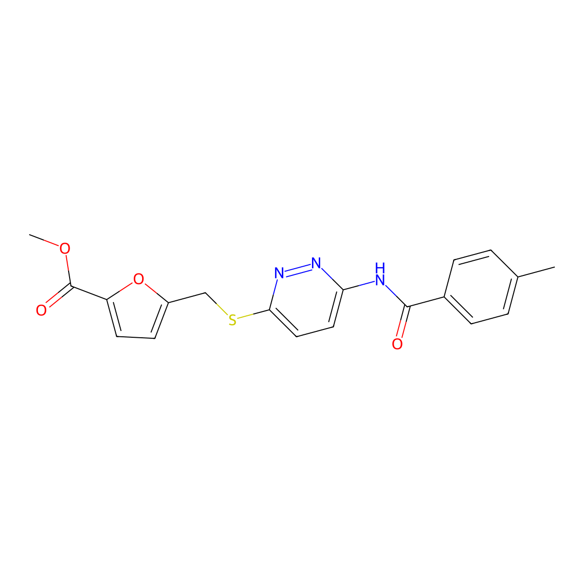 Methyl 5-({[6-(4-methylbenzamido)pyridazin-3-yl]sulfanyl}methyl)furan-2-carboxylate molecular structure, CAS 1021226-54-9