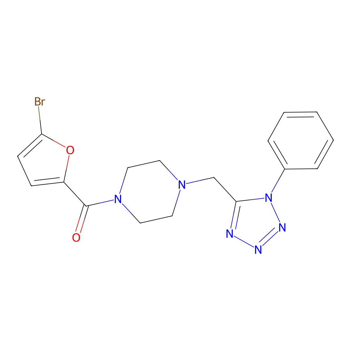 (5-bromofuran-2-yl)(4-((1-phenyl-1H-tetrazol-5-yl)methyl)piperazin-1-yl)methanone molecular structure, CAS 1021226-61-8