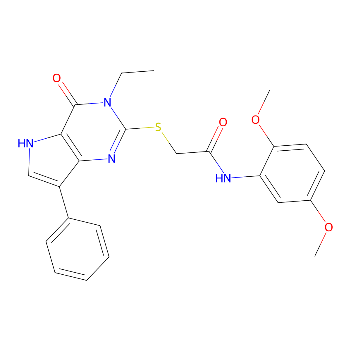 N-(2,5-dimethoxyphenyl)-2-[(3-ethyl-4-oxo-7-phenyl-4,5-dihydro-3H-pyrrolo[3,2-d]pyrimidin-2-yl)sulfanyl]acetamide molecular structure, CAS 1021226-67-4