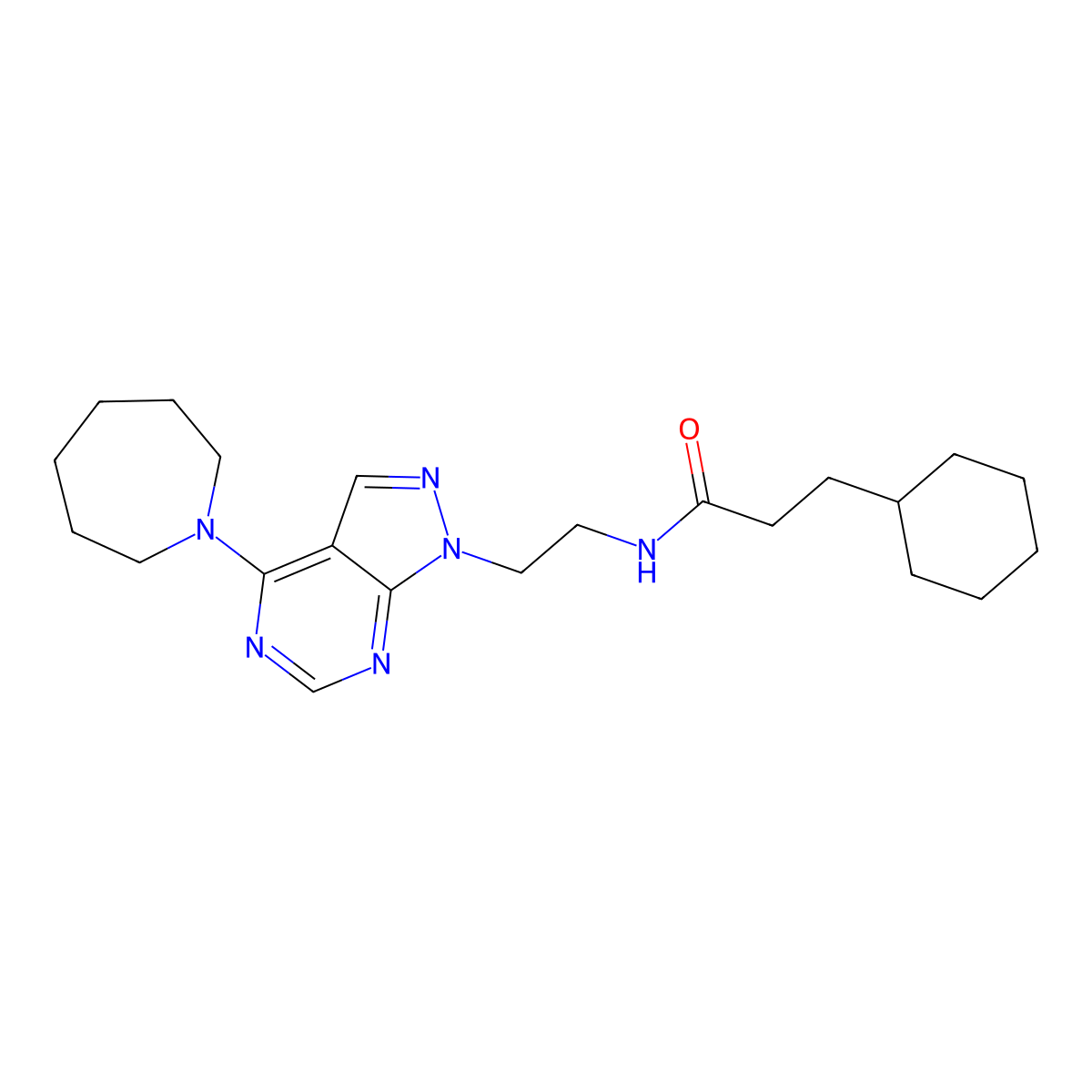 N-{2-[4-(azepan-1-yl)-1H-pyrazolo[3,4-d]pyrimidin-1-yl]ethyl}-3-cyclohexylpropanamide molecular structure, CAS 1021226-72-1