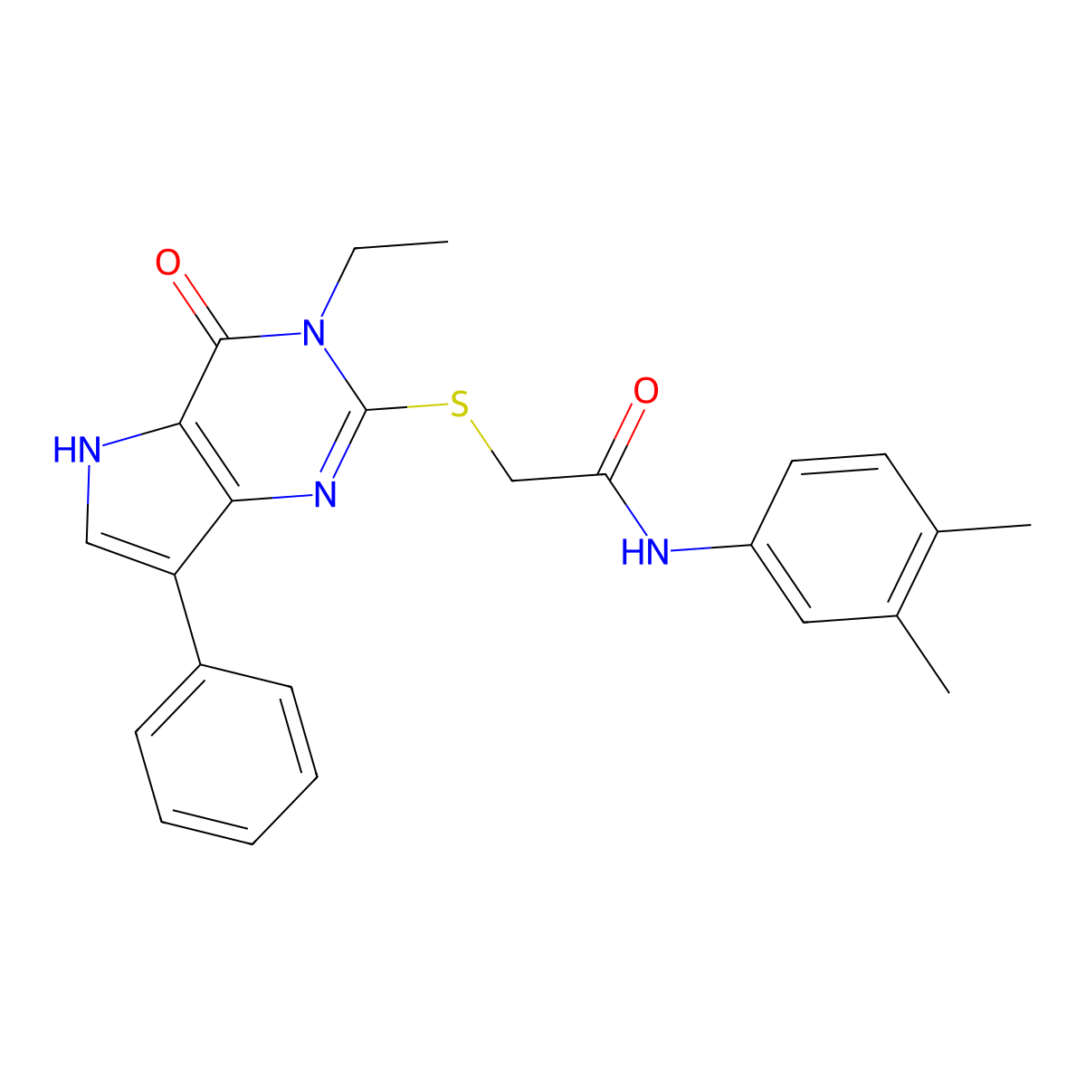 N-(3,4-dimethylphenyl)-2-[(3-ethyl-4-oxo-7-phenyl-4,5-dihydro-3H-pyrrolo[3,2-d]pyrimidin-2-yl)sulfanyl]acetamide molecular structure, CAS 1021226-73-2