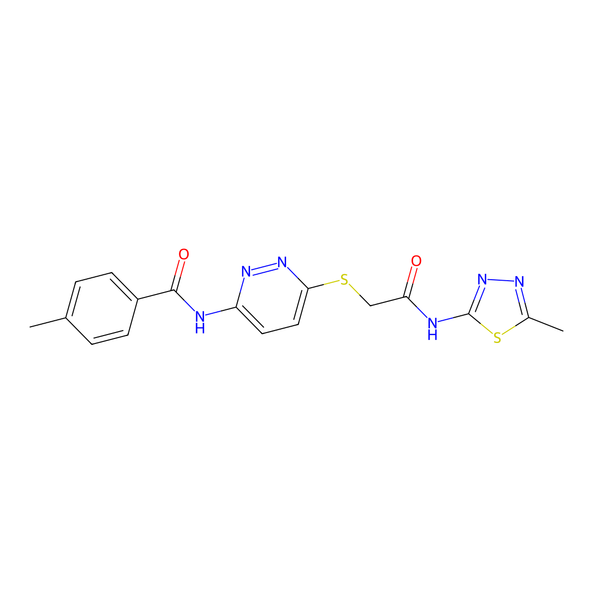 4-methyl-N-(6-((2-((5-methyl-1,3,4-thiadiazol-2-yl)amino)-2-oxoethyl)thio)pyridazin-3-yl)benzamide molecular structure, CAS 1021226-76-5