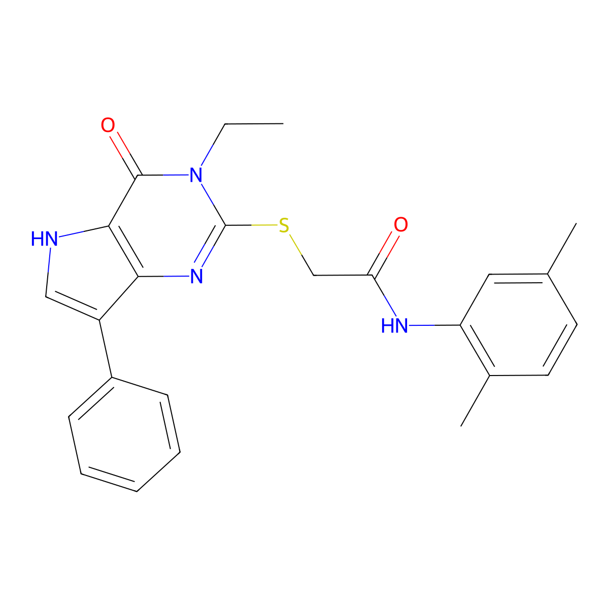 N-(2,5-dimethylphenyl)-2-[(3-ethyl-4-oxo-7-phenyl-4,5-dihydro-3H-pyrrolo[3,2-d]pyrimidin-2-yl)sulfanyl]acetamide molecular structure, CAS 1021226-80-1