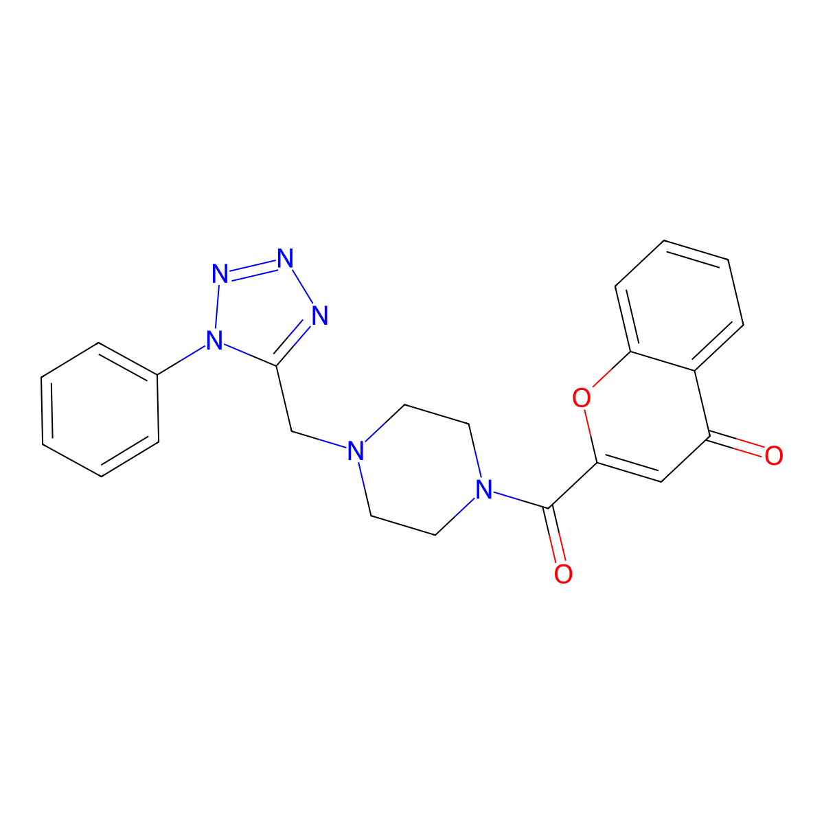 2-(4-((1-phenyl-1H-tetrazol-5-yl)methyl)piperazine-1-carbonyl)-4H-chromen-4-one molecular structure, CAS 1021226-81-2