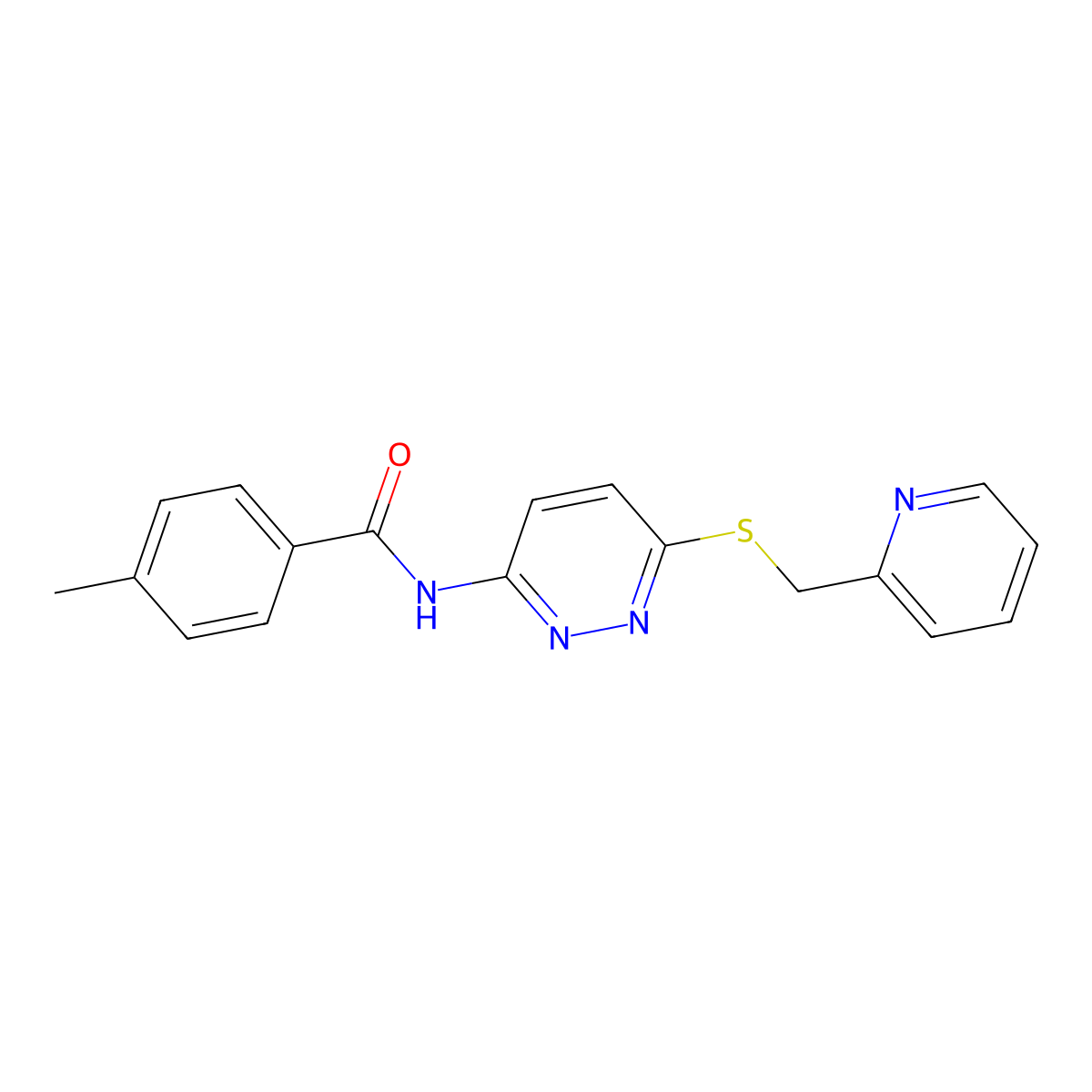 4-methyl-N-(6-{[(pyridin-2-yl)methyl]sulfanyl}pyridazin-3-yl)benzamide molecular structure, CAS 1021226-82-3