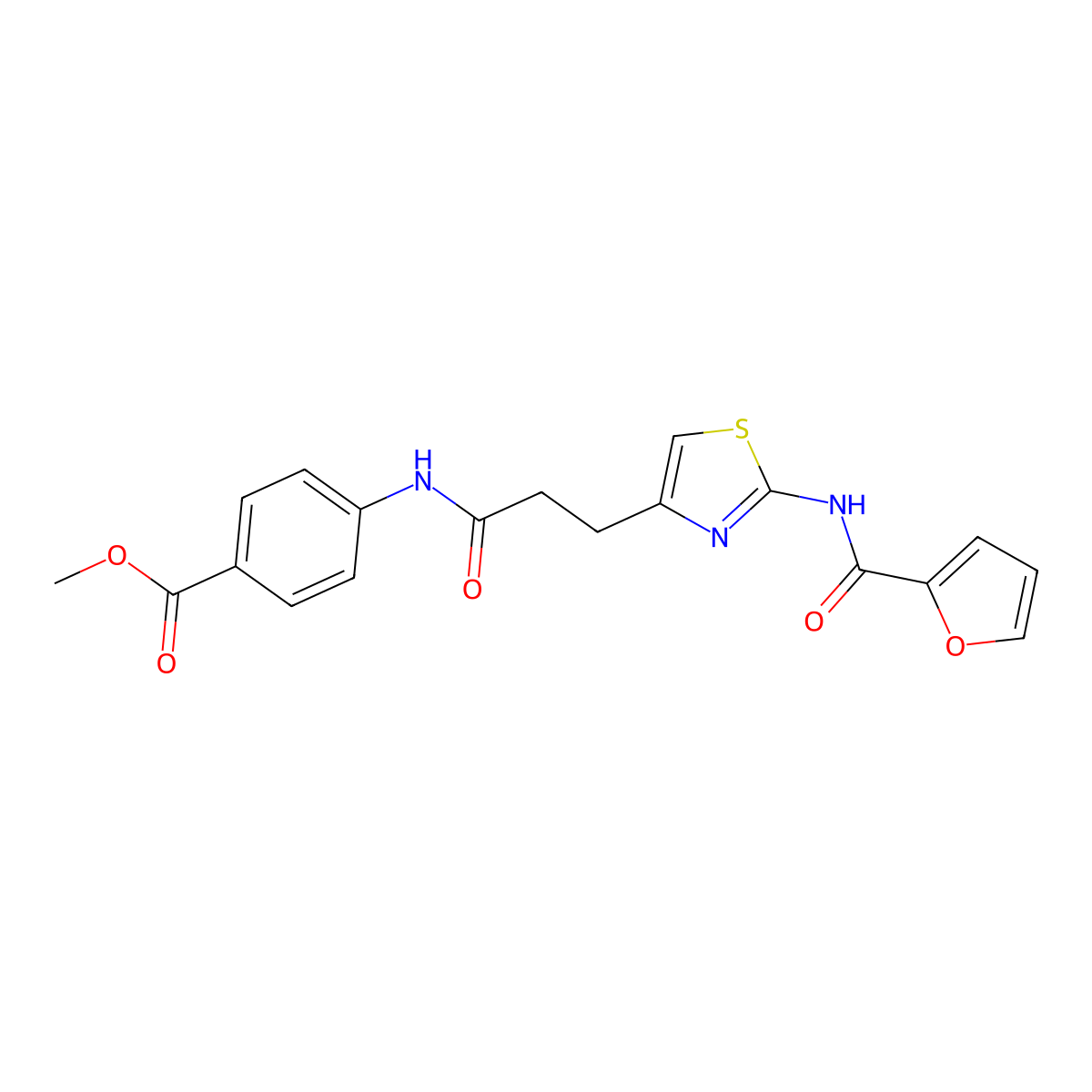 Methyl 4-(3-(2-(furan-2-carboxamido)thiazol-4-yl)propanamido)benzoate molecular structure, CAS 1021226-84-5