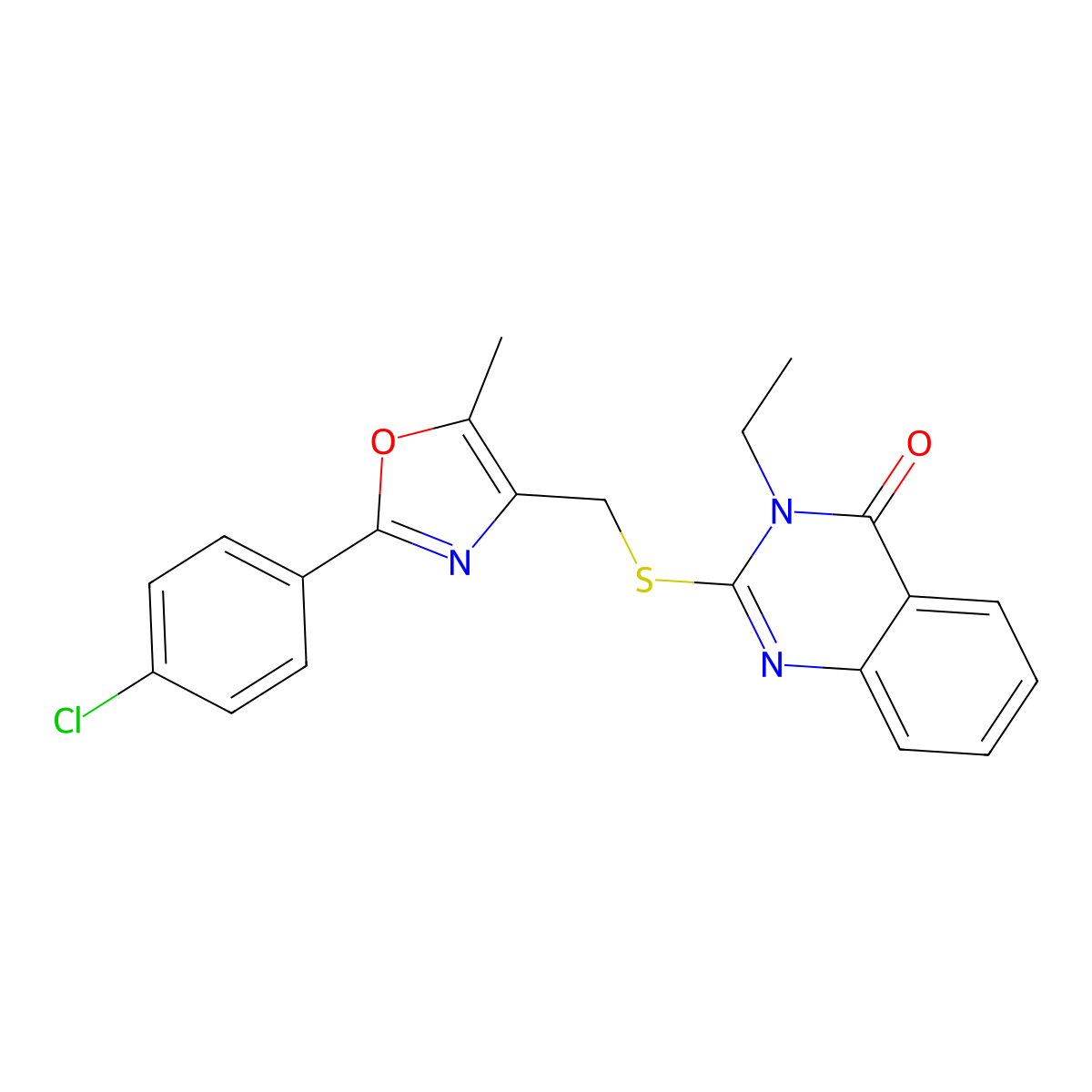 2-(((2-(4-chlorophenyl)-5-methyloxazol-4-yl)methyl)thio)-3-ethylquinazolin-4(3H)-one molecular structure, CAS 1021226-86-7