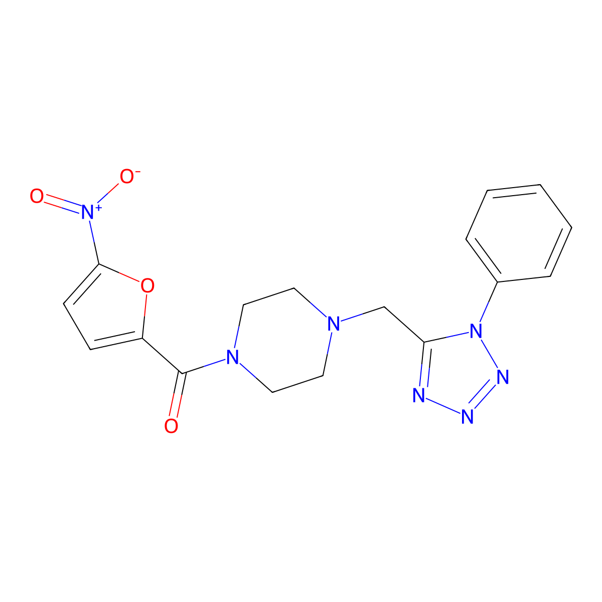 (5-nitrofuran-2-yl)(4-((1-phenyl-1H-tetrazol-5-yl)methyl)piperazin-1-yl)methanone molecular structure, CAS 1021226-87-8