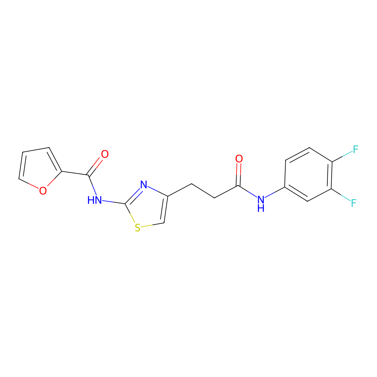 N-(4-(3-((3,4-difluorophenyl)amino)-3-oxopropyl)thiazol-2-yl)furan-2-carboxamide molecular structure, CAS 1021226-90-3