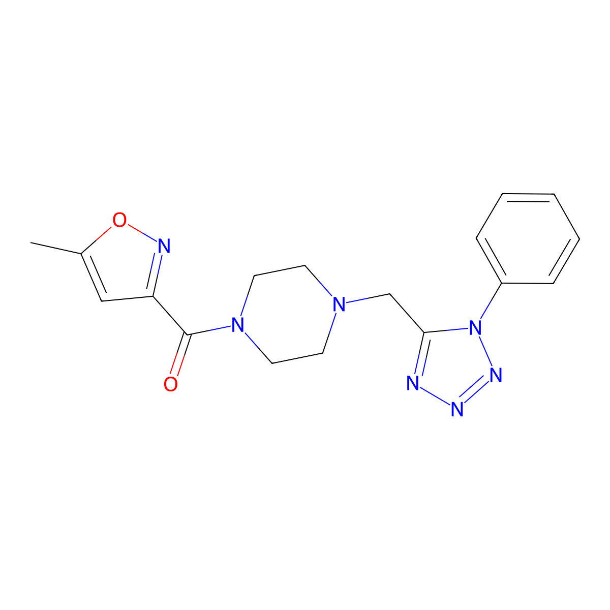 (5-methylisoxazol-3-yl)(4-((1-phenyl-1H-tetrazol-5-yl)methyl)piperazin-1-yl)methanone molecular structure, CAS 1021226-92-5