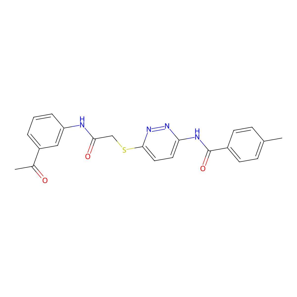 N-(6-((2-((3-acetylphenyl)amino)-2-oxoethyl)thio)pyridazin-3-yl)-4-methylbenzamide molecular structure, CAS 1021226-93-6