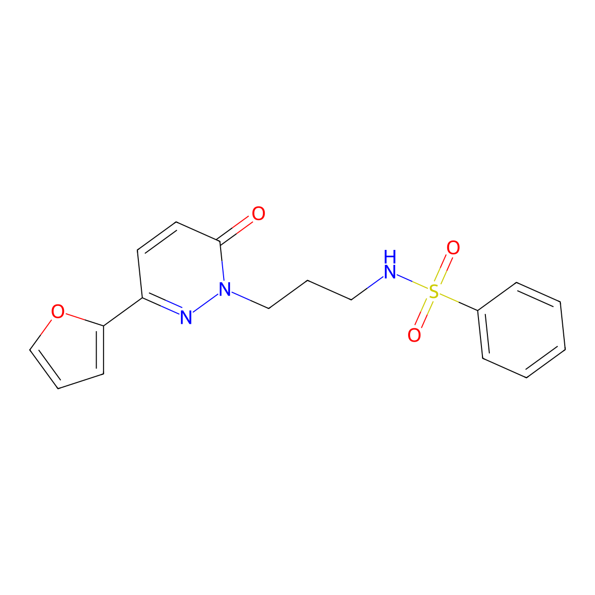 N-{3-[3-(furan-2-yl)-6-oxo-1,6-dihydropyridazin-1-yl]propyl}benzenesulfonamide molecular structure, CAS 1021226-94-7