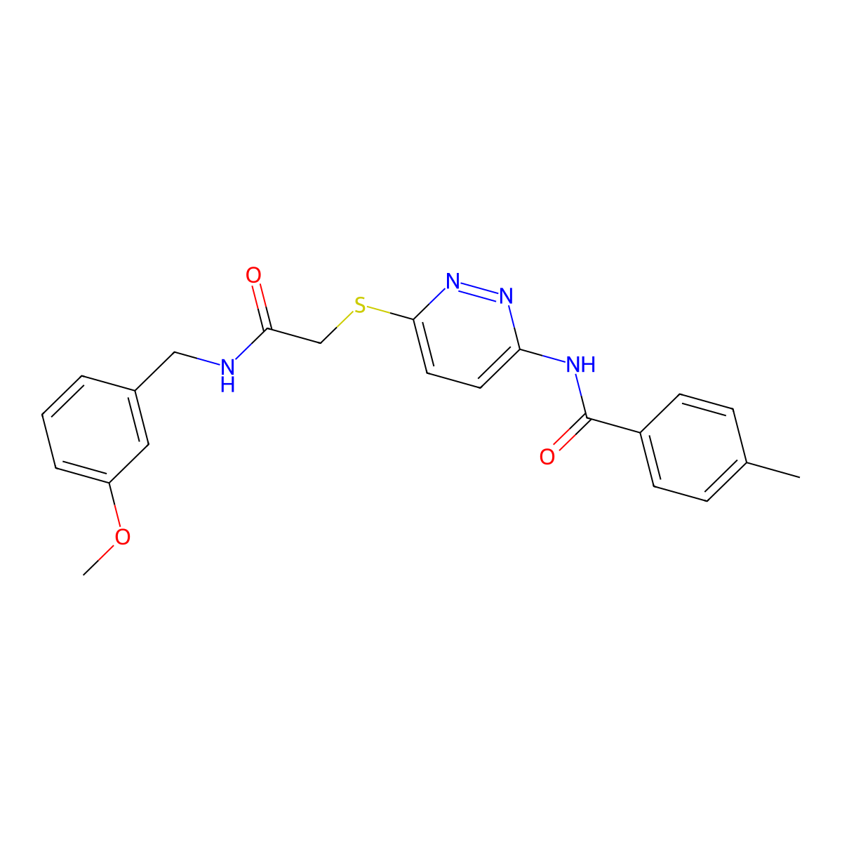 N-(6-((2-((3-methoxybenzyl)amino)-2-oxoethyl)thio)pyridazin-3-yl)-4-methylbenzamide molecular structure, CAS 1021227-03-1