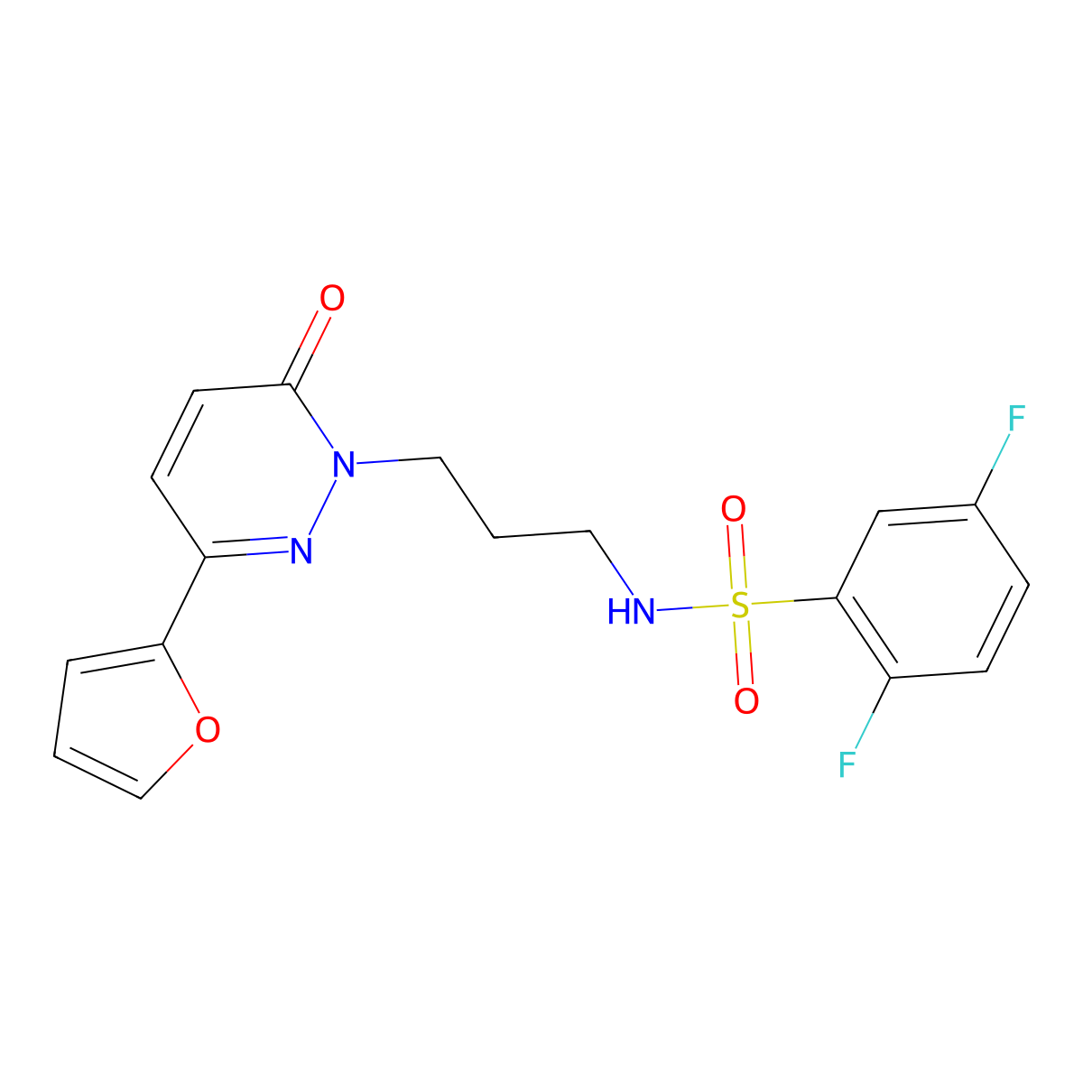 2,5-difluoro-N-(3-(3-(furan-2-yl)-6-oxopyridazin-1(6H)-yl)propyl)benzenesulfonamide molecular structure, CAS 1021227-04-2