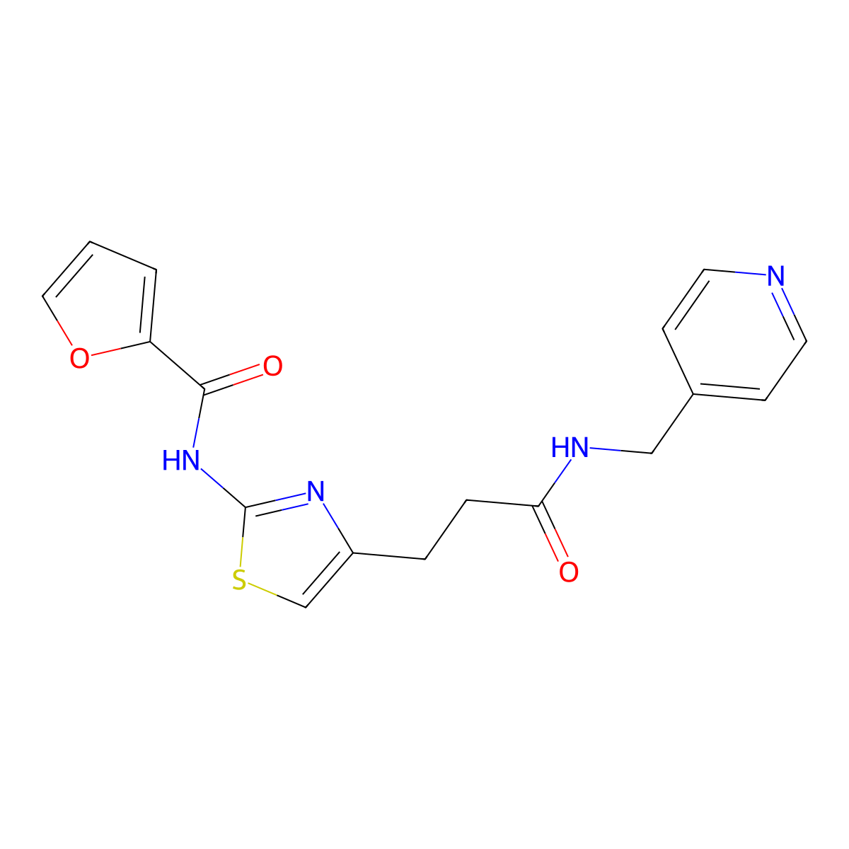 N-(4-(3-oxo-3-((pyridin-4-ylmethyl)amino)propyl)thiazol-2-yl)furan-2-carboxamide molecular structure, CAS 1021227-05-3