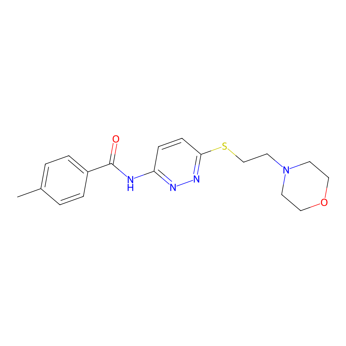 4-methyl-N-(6-{[2-(morpholin-4-yl)ethyl]sulfanyl}pyridazin-3-yl)benzamide molecular structure, CAS 1021227-08-6