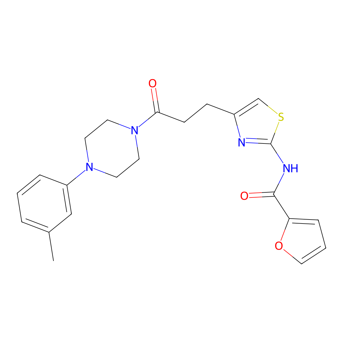 N-(4-(3-oxo-3-(4-(m-tolyl)piperazin-1-yl)propyl)thiazol-2-yl)furan-2-carboxamide molecular structure, CAS 1021227-10-0