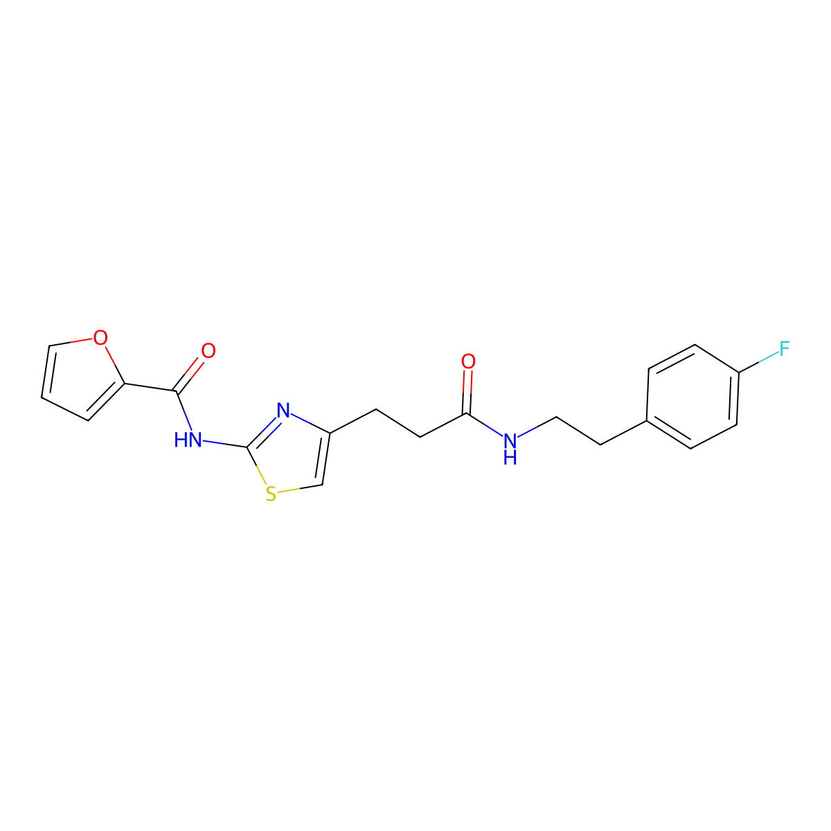N-(4-(3-((4-fluorophenethyl)amino)-3-oxopropyl)thiazol-2-yl)furan-2-carboxamide molecular structure, CAS 1021227-18-8