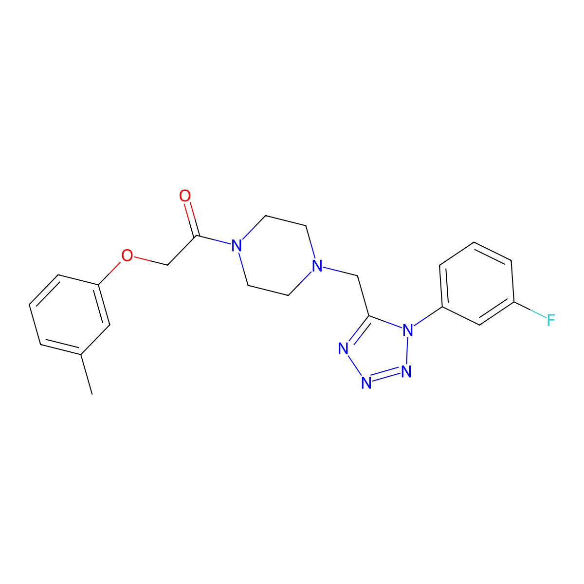 1-(4-((1-(3-fluorophenyl)-1H-tetrazol-5-yl)methyl)piperazin-1-yl)-2-(m-tolyloxy)ethanone molecular structure, CAS 1021227-23-5