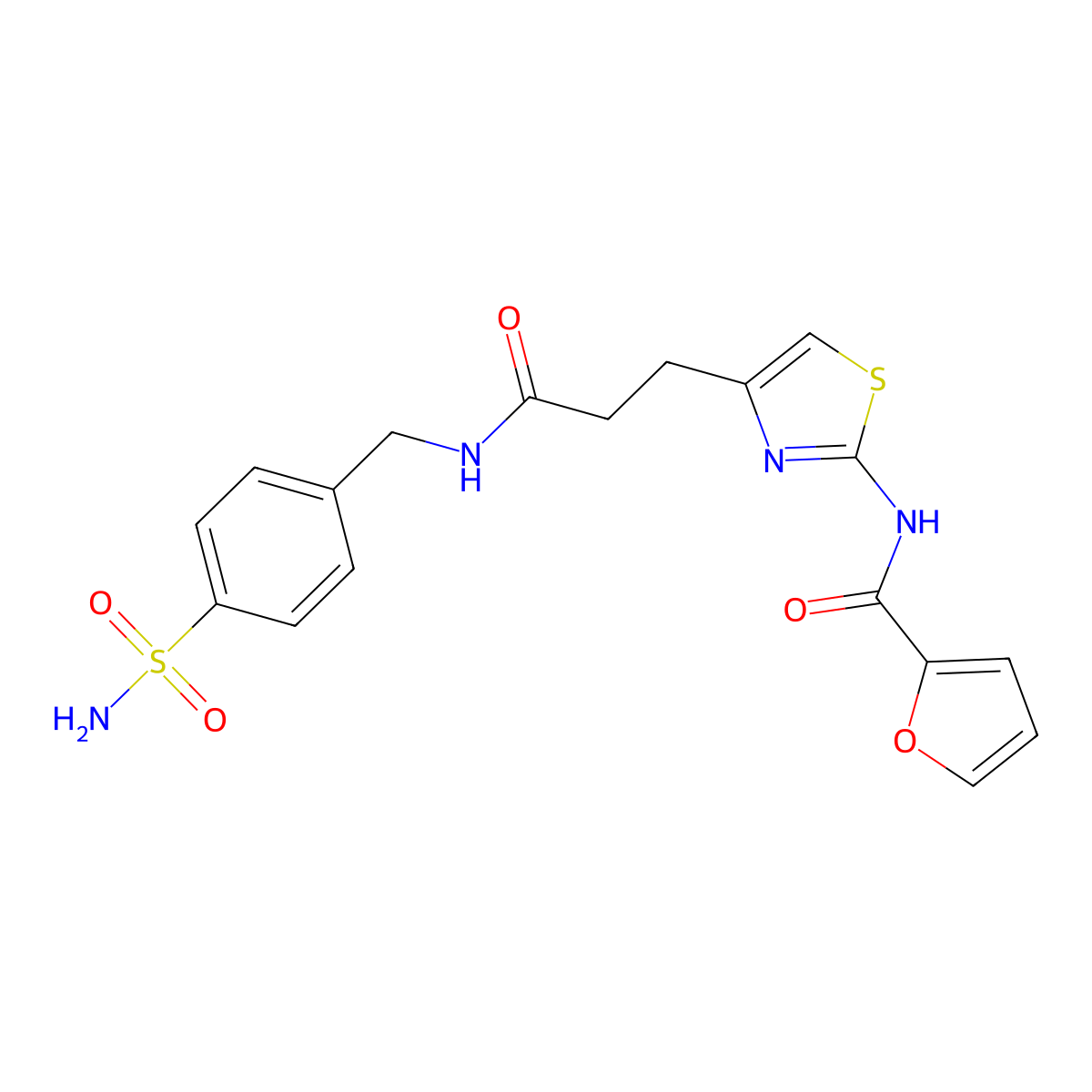 N-(4-(3-oxo-3-((4-sulfamoylbenzyl)amino)propyl)thiazol-2-yl)furan-2-carboxamide molecular structure, CAS 1021227-24-6