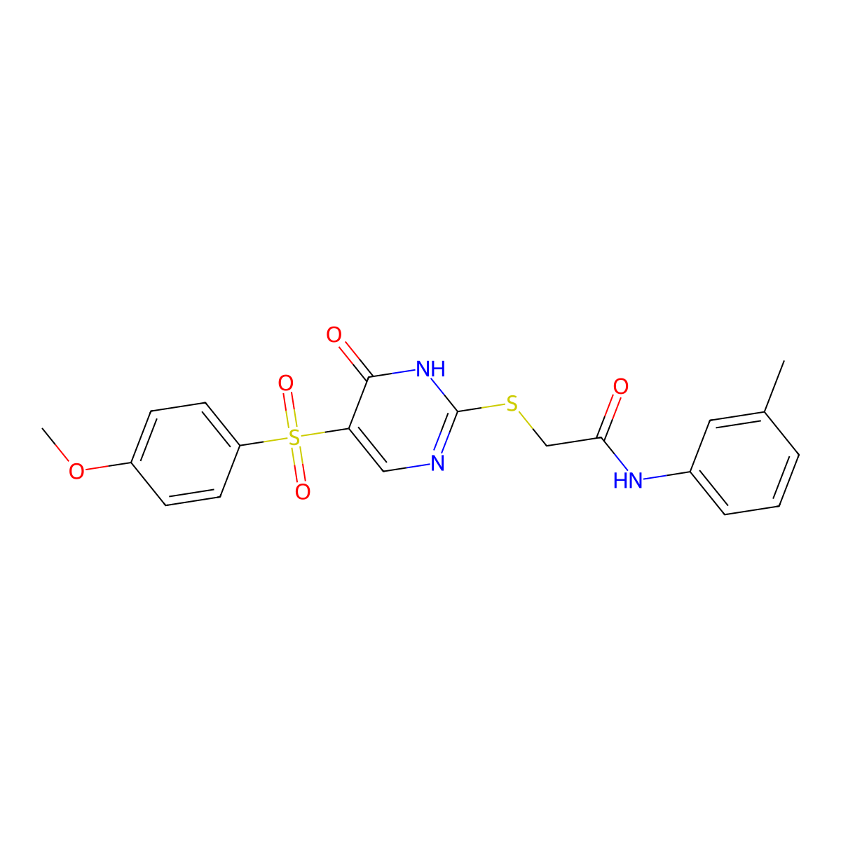 2-{[5-(4-methoxybenzenesulfonyl)-6-oxo-1,6-dihydropyrimidin-2-yl]sulfanyl}-N-(3-methylphenyl)acetamide molecular structure, CAS 1021227-25-7