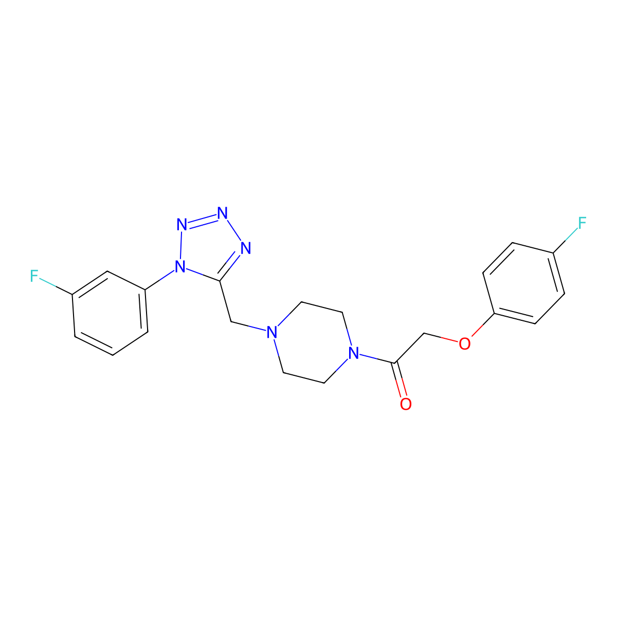 2-(4-fluorophenoxy)-1-(4-((1-(3-fluorophenyl)-1H-tetrazol-5-yl)methyl)piperazin-1-yl)ethanone molecular structure, CAS 1021227-26-8