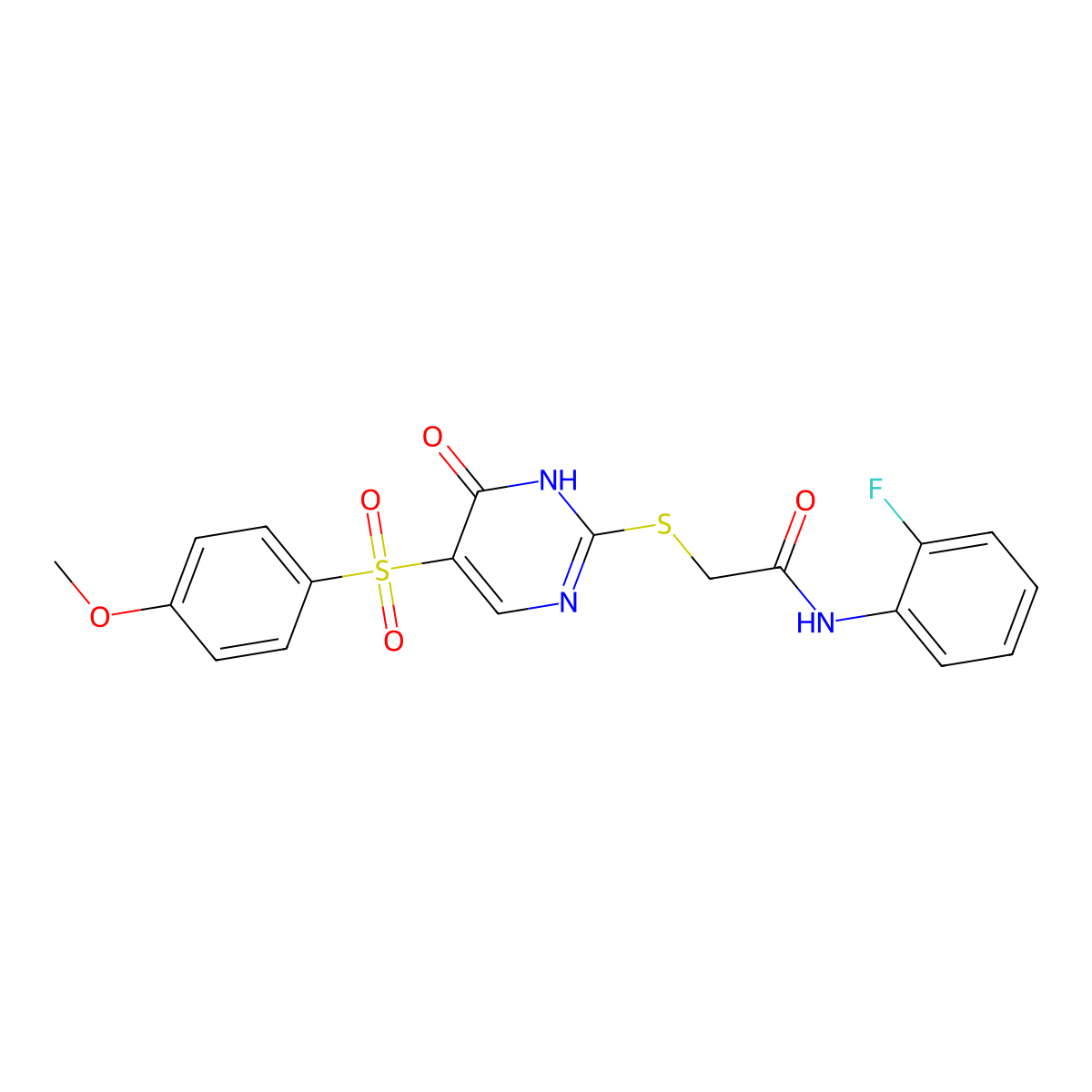 N-(2-fluorophenyl)-2-{[5-(4-methoxybenzenesulfonyl)-6-oxo-1,6-dihydropyrimidin-2-yl]sulfanyl}acetamide molecular structure, CAS 1021227-31-5