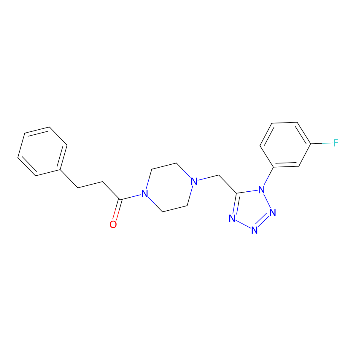 1-(4-((1-(3-fluorophenyl)-1H-tetrazol-5-yl)methyl)piperazin-1-yl)-3-phenylpropan-1-one molecular structure, CAS 1021227-32-6