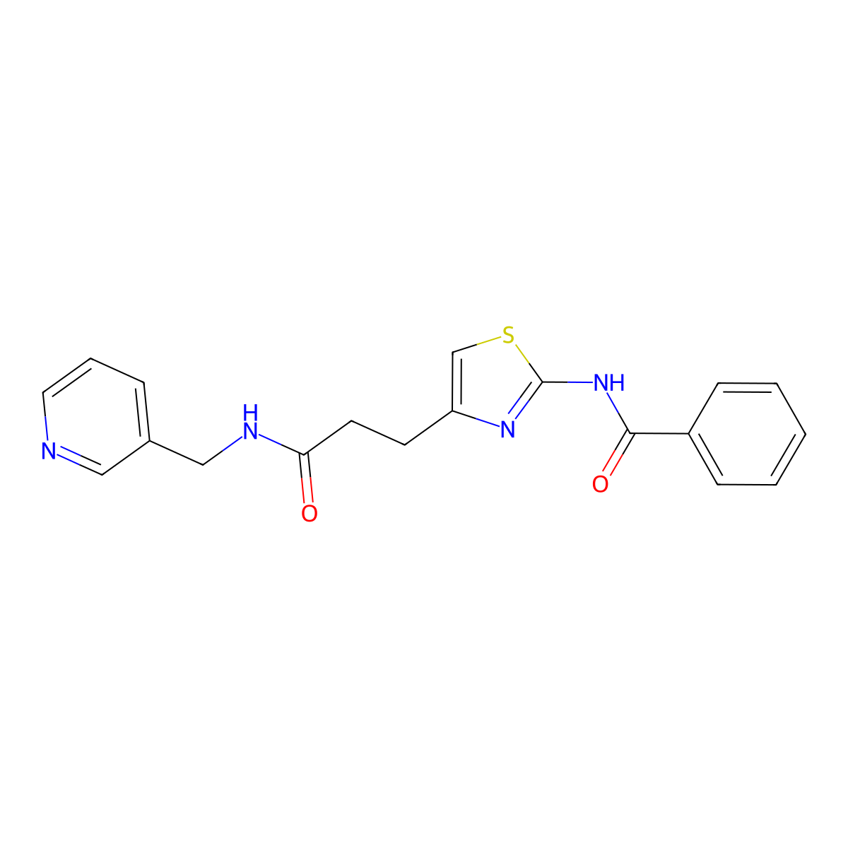 N-(4-(3-oxo-3-((pyridin-3-ylmethyl)amino)propyl)thiazol-2-yl)benzamide molecular structure, CAS 1021227-33-7