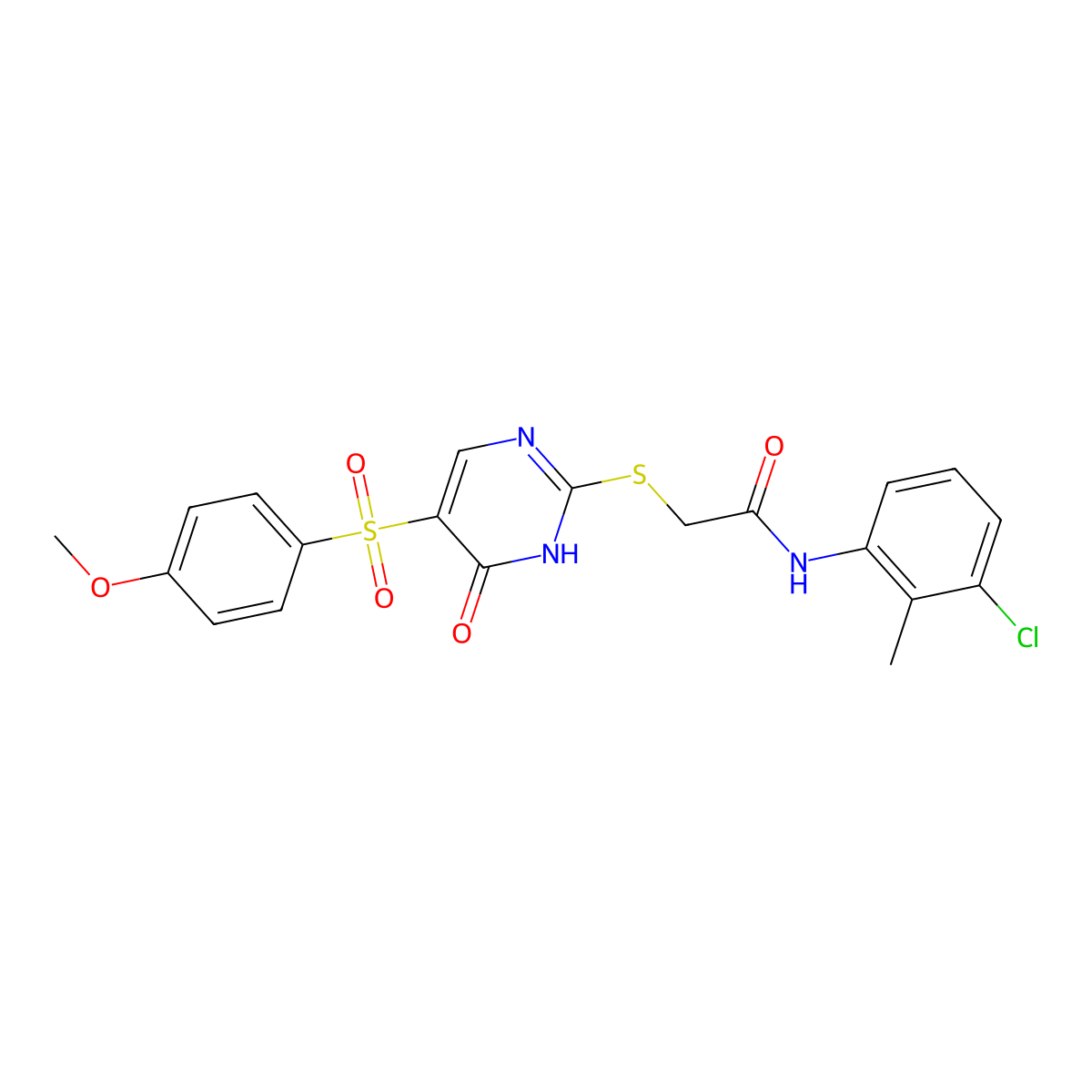 N-(3-chloro-2-methylphenyl)-2-{[5-(4-methoxybenzenesulfonyl)-6-oxo-1,6-dihydropyrimidin-2-yl]sulfanyl}acetamide molecular structure, CAS 1021227-34-8