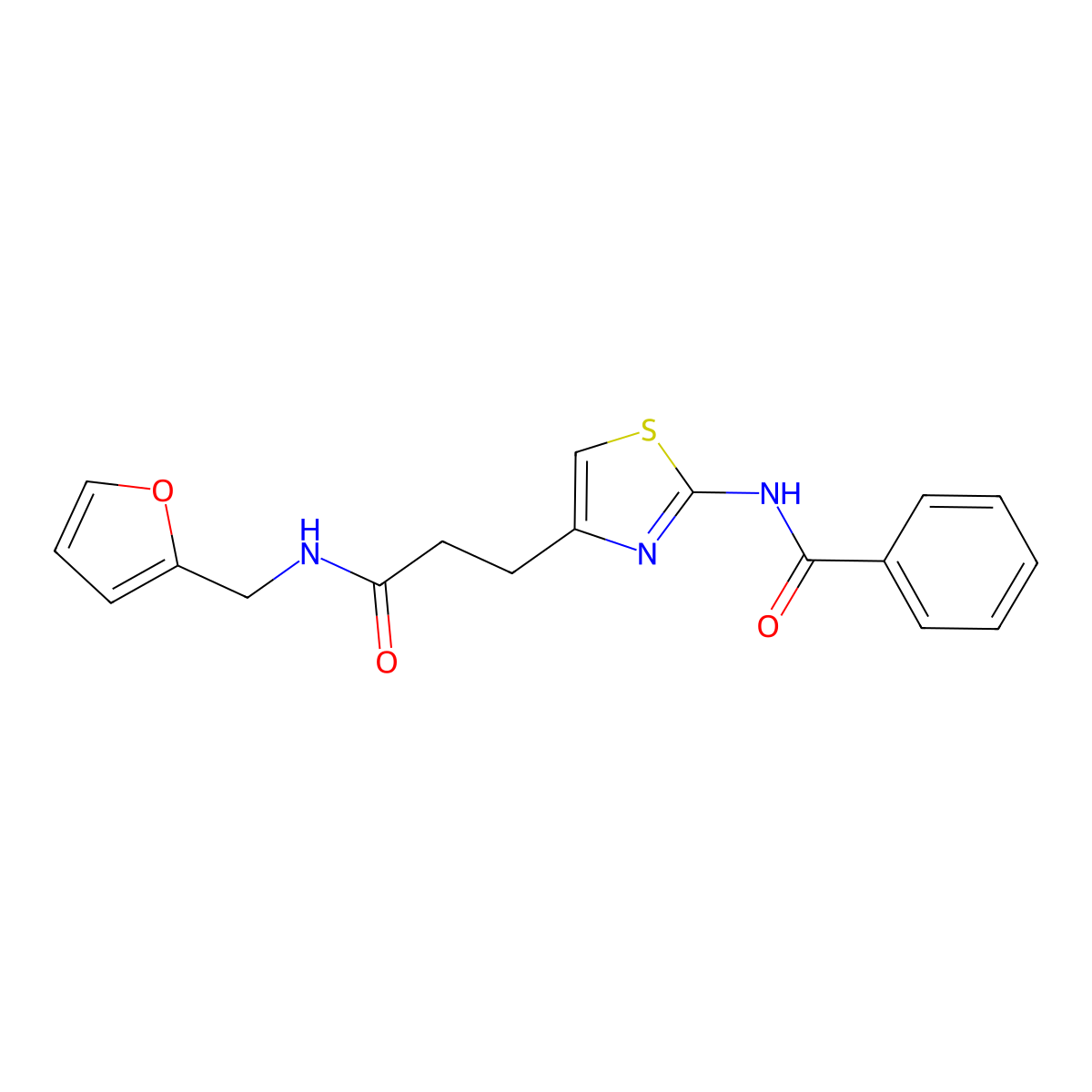 N-(4-(3-((furan-2-ylmethyl)amino)-3-oxopropyl)thiazol-2-yl)benzamide molecular structure, CAS 1021227-36-0