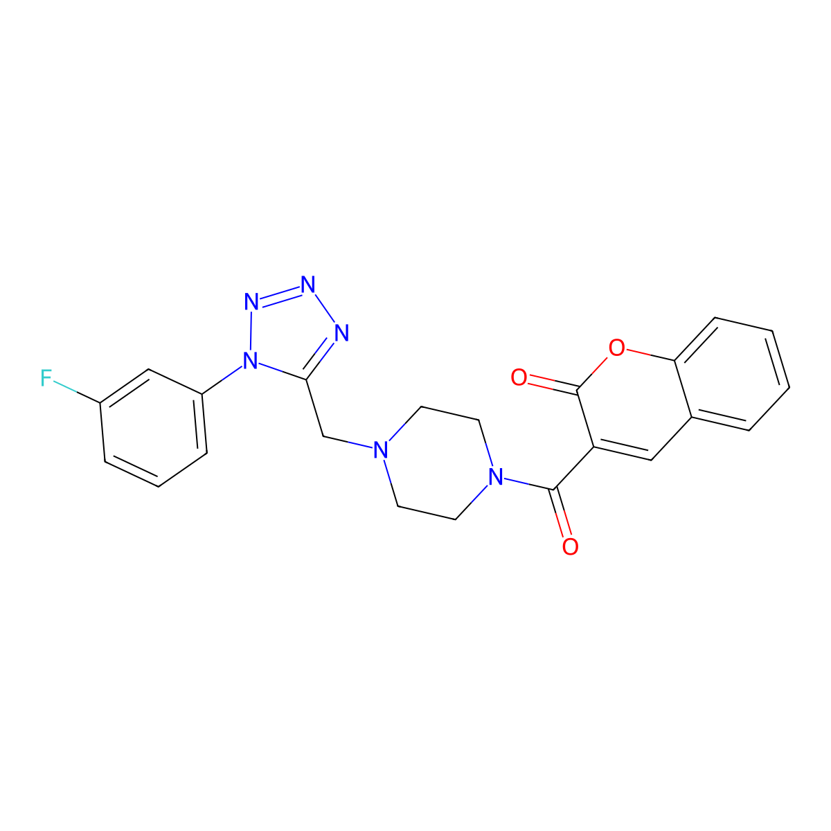 3-(4-((1-(3-fluorophenyl)-1H-tetrazol-5-yl)methyl)piperazine-1-carbonyl)-2H-chromen-2-one molecular structure, CAS 1021227-38-2