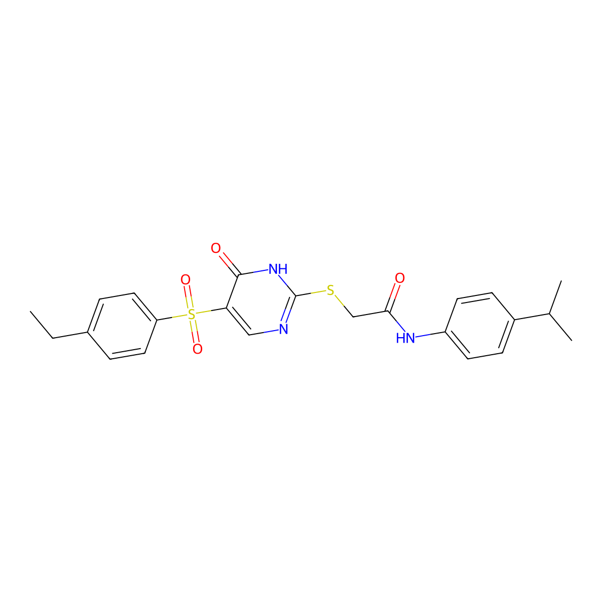 2-((5-((4-ethylphenyl)sulfonyl)-6-oxo-1,6-dihydropyrimidin-2-yl)thio)-N-(4-isopropylphenyl)acetamide molecular structure, CAS 1021227-40-6