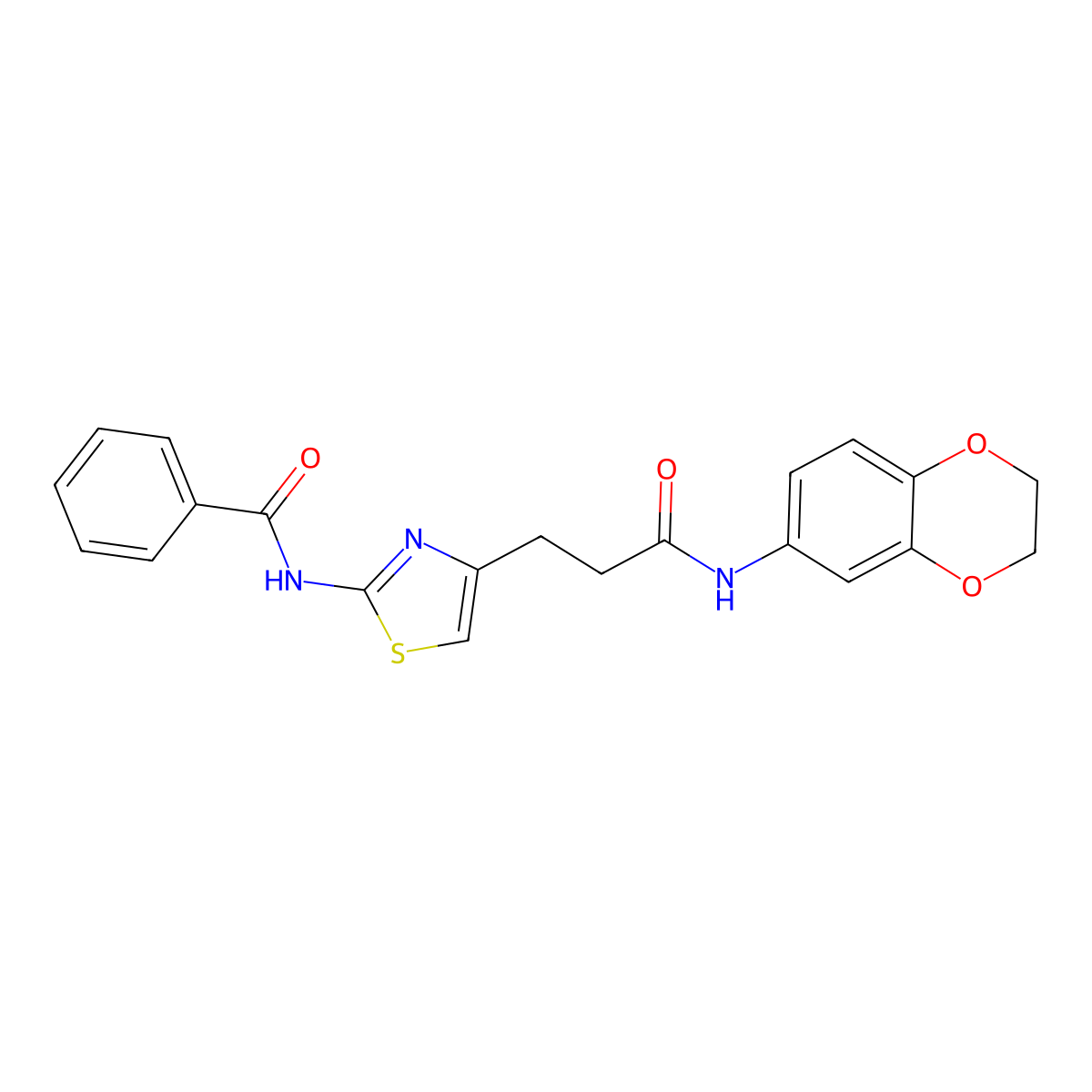 N-(4-(3-((2,3-dihydrobenzo[b][1,4]dioxin-6-yl)amino)-3-oxopropyl)thiazol-2-yl)benzamide molecular structure, CAS 1021227-45-1