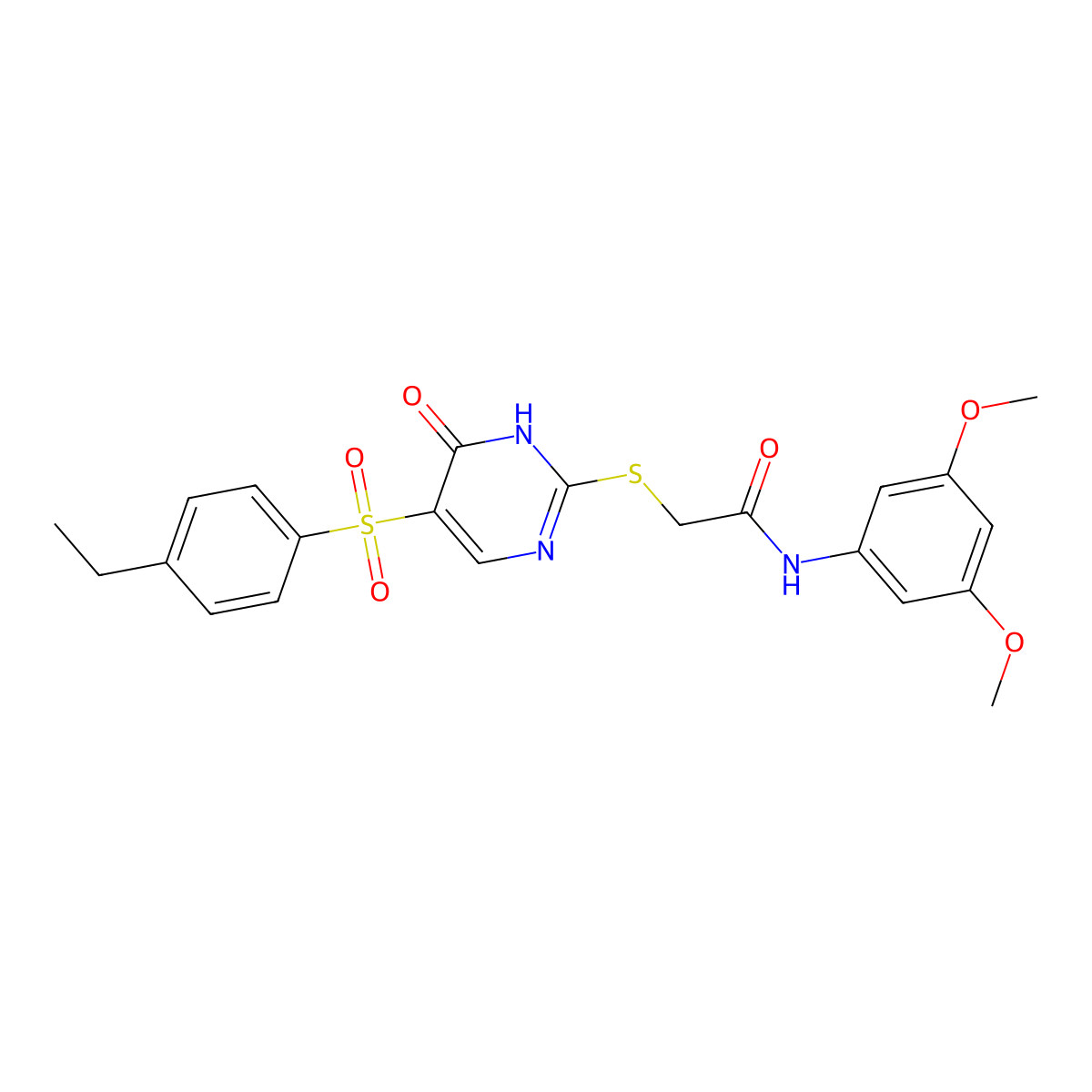 N-(3,5-dimethoxyphenyl)-2-{[5-(4-ethylbenzenesulfonyl)-6-oxo-1,6-dihydropyrimidin-2-yl]sulfanyl}acetamide molecular structure, CAS 1021227-46-2