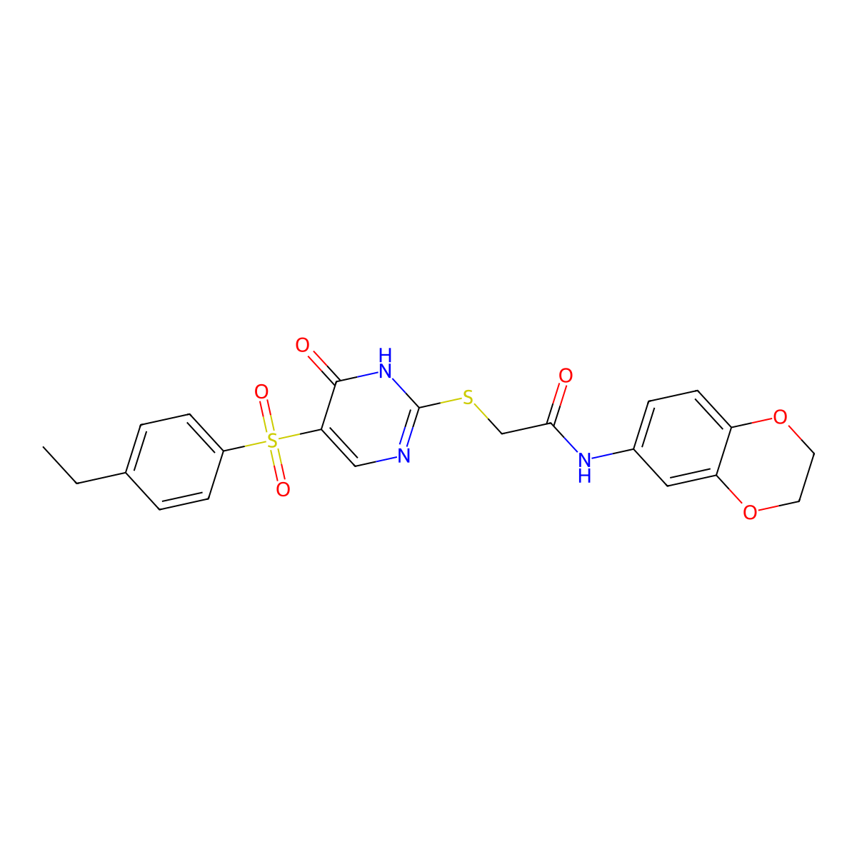N-(2,3-dihydro-1,4-benzodioxin-6-yl)-2-{[5-(4-ethylbenzenesulfonyl)-6-oxo-1,6-dihydropyrimidin-2-yl]sulfanyl}acetamide molecular structure, CAS 1021227-50-8