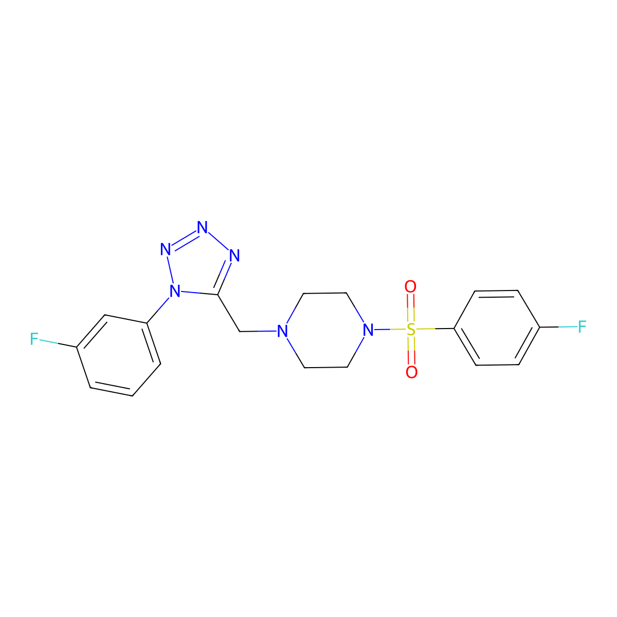 1-((1-(3-fluorophenyl)-1H-tetrazol-5-yl)methyl)-4-((4-fluorophenyl)sulfonyl)piperazine molecular structure, CAS 1021227-54-2