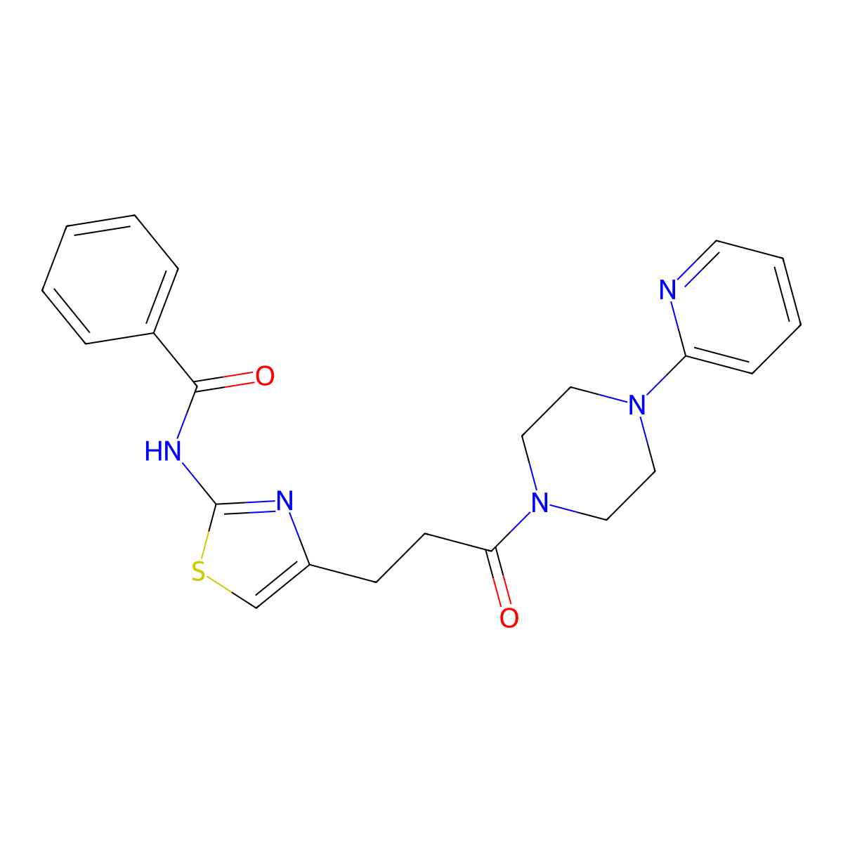 N-(4-(3-oxo-3-(4-(pyridin-2-yl)piperazin-1-yl)propyl)thiazol-2-yl)benzamide molecular structure, CAS 1021227-56-4