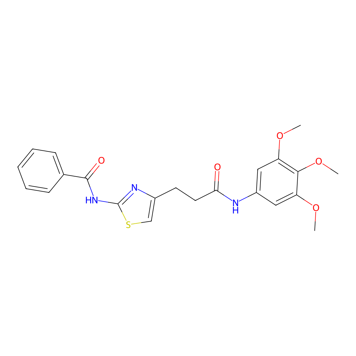N-(4-(3-oxo-3-((3,4,5-trimethoxyphenyl)amino)propyl)thiazol-2-yl)benzamide molecular structure, CAS 1021227-60-0