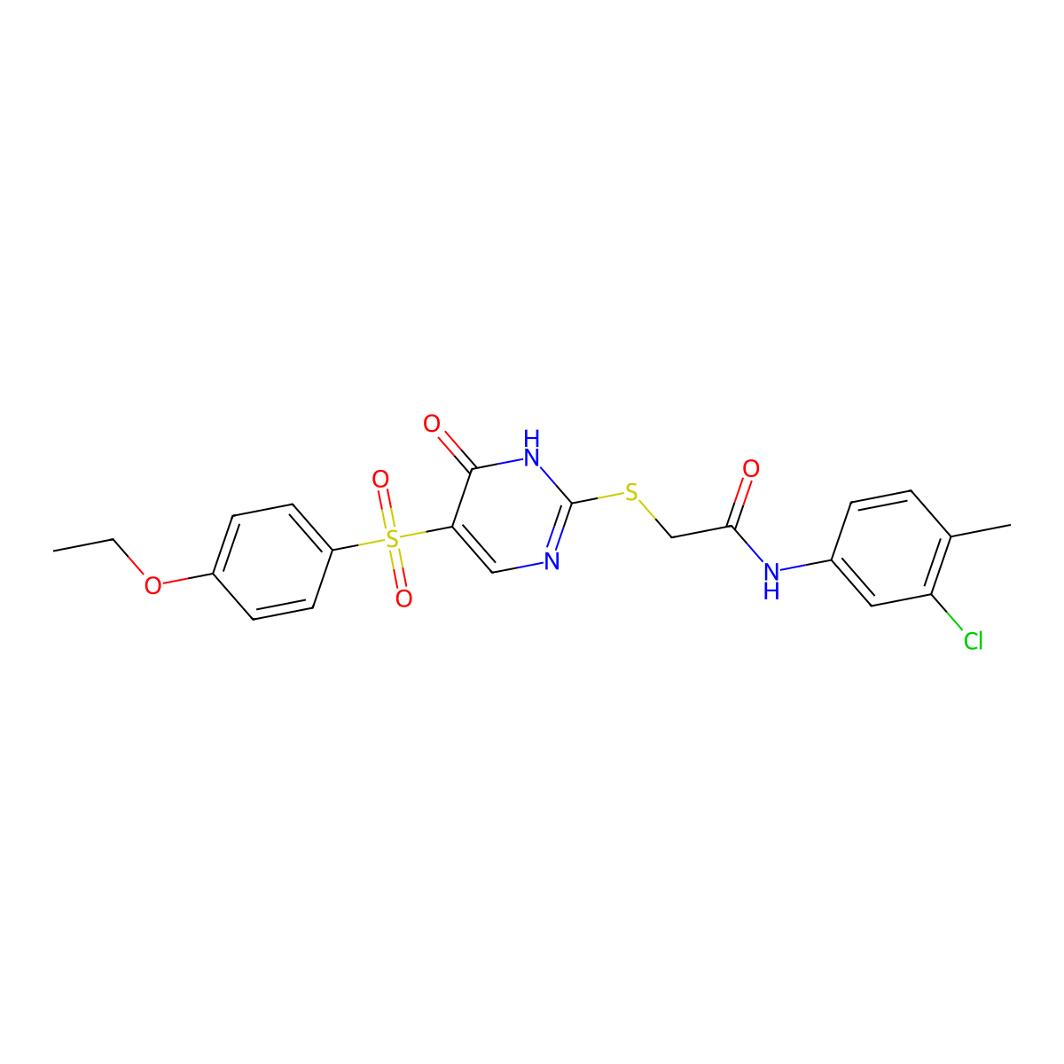 N-(3-chloro-4-methylphenyl)-2-{[5-(4-ethoxybenzenesulfonyl)-6-oxo-1,6-dihydropyrimidin-2-yl]sulfanyl}acetamide molecular structure, CAS 1021227-61-1