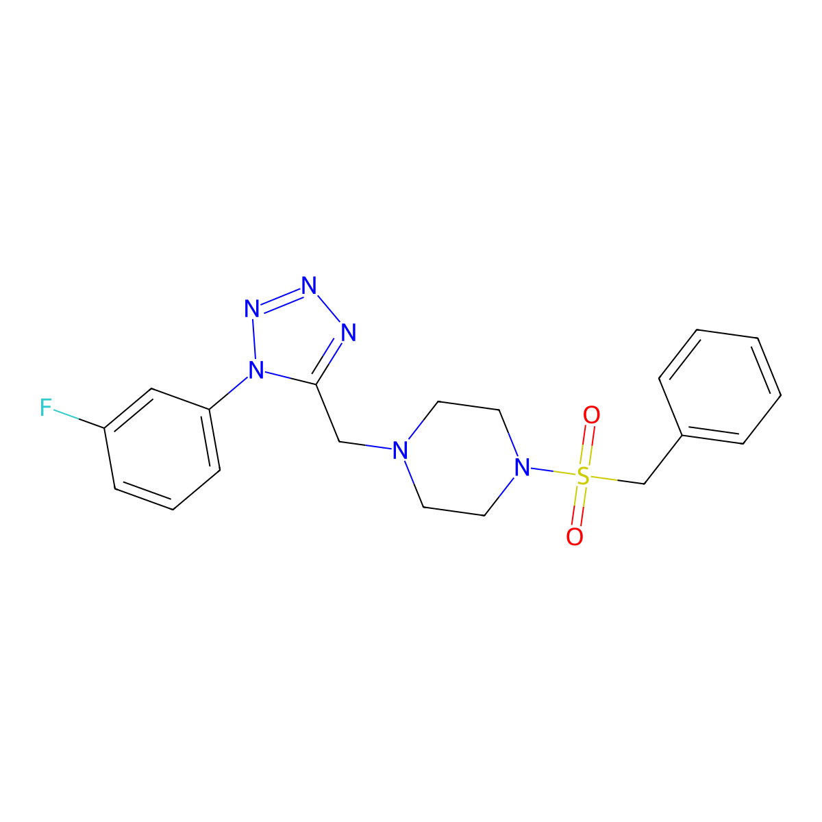 1-(benzylsulfonyl)-4-((1-(3-fluorophenyl)-1H-tetrazol-5-yl)methyl)piperazine molecular structure, CAS 1021227-62-2