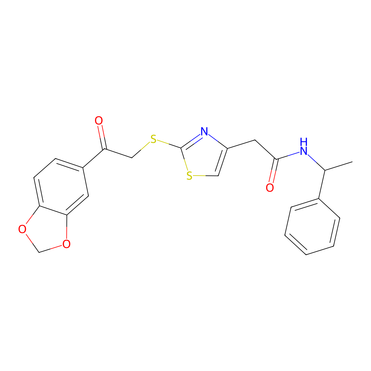 2-(2-((2-(benzo[d][1,3]dioxol-5-yl)-2-oxoethyl)thio)thiazol-4-yl)-N-(1-phenylethyl)acetamide molecular structure, CAS 1021227-63-3