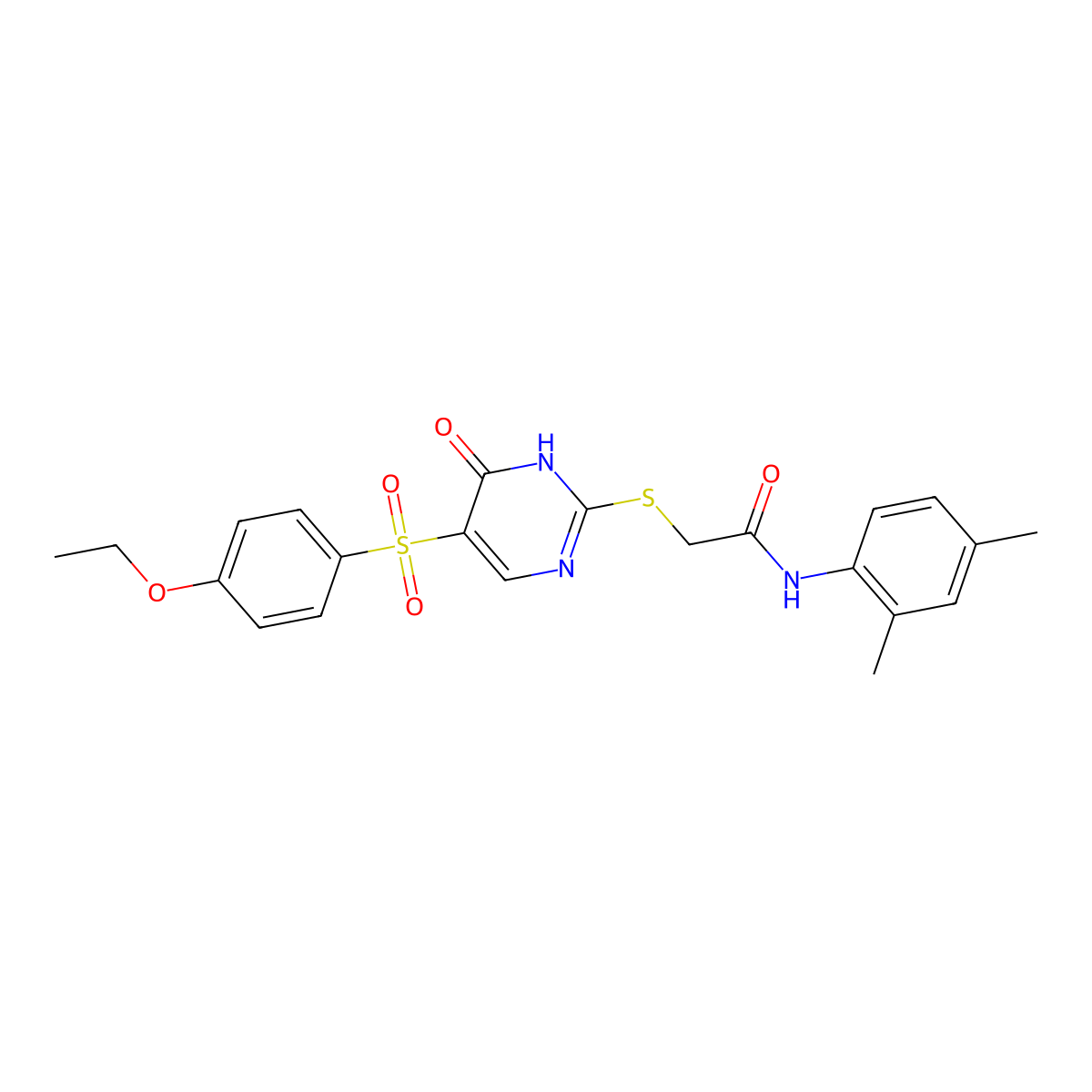 N-(2,4-dimethylphenyl)-2-{[5-(4-ethoxybenzenesulfonyl)-6-oxo-1,6-dihydropyrimidin-2-yl]sulfanyl}acetamide molecular structure, CAS 1021227-65-5