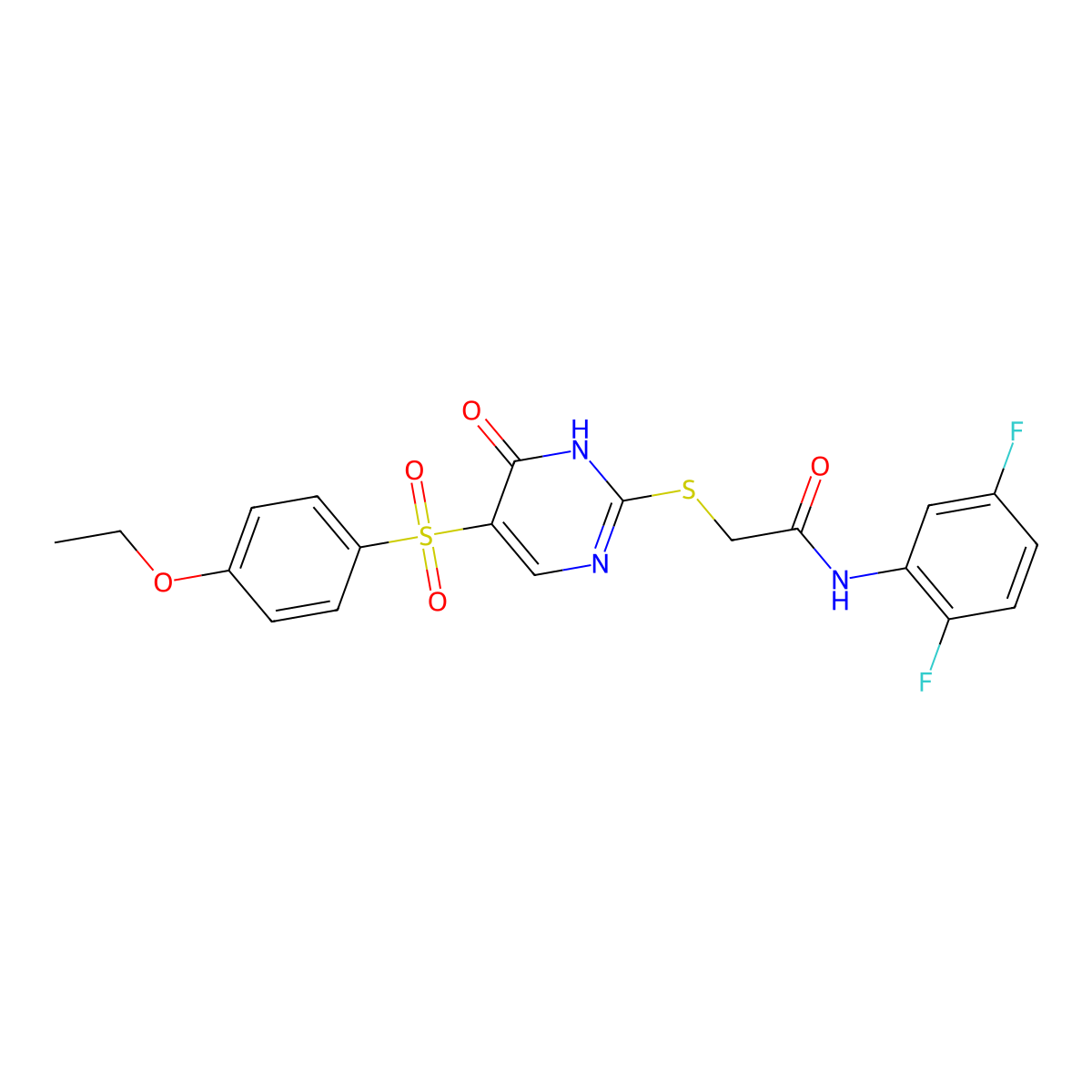 N-(2,5-difluorophenyl)-2-{[5-(4-ethoxybenzenesulfonyl)-6-oxo-1,6-dihydropyrimidin-2-yl]sulfanyl}acetamide molecular structure, CAS 1021227-68-8