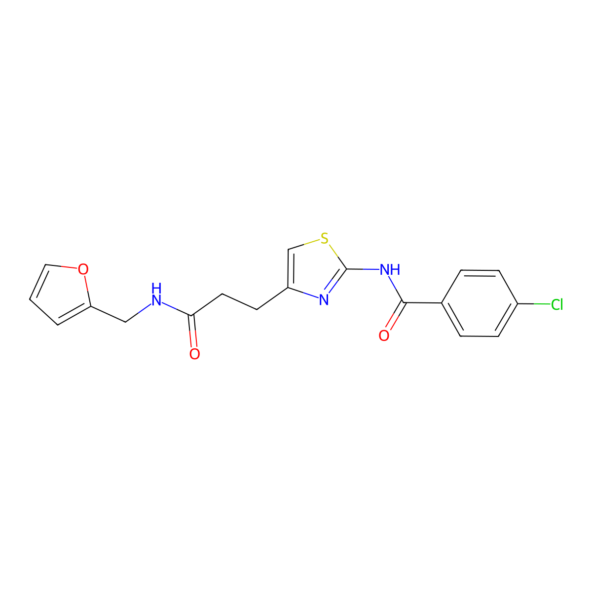 4-chloro-N-(4-(3-((furan-2-ylmethyl)amino)-3-oxopropyl)thiazol-2-yl)benzamide molecular structure, CAS 1021227-73-5